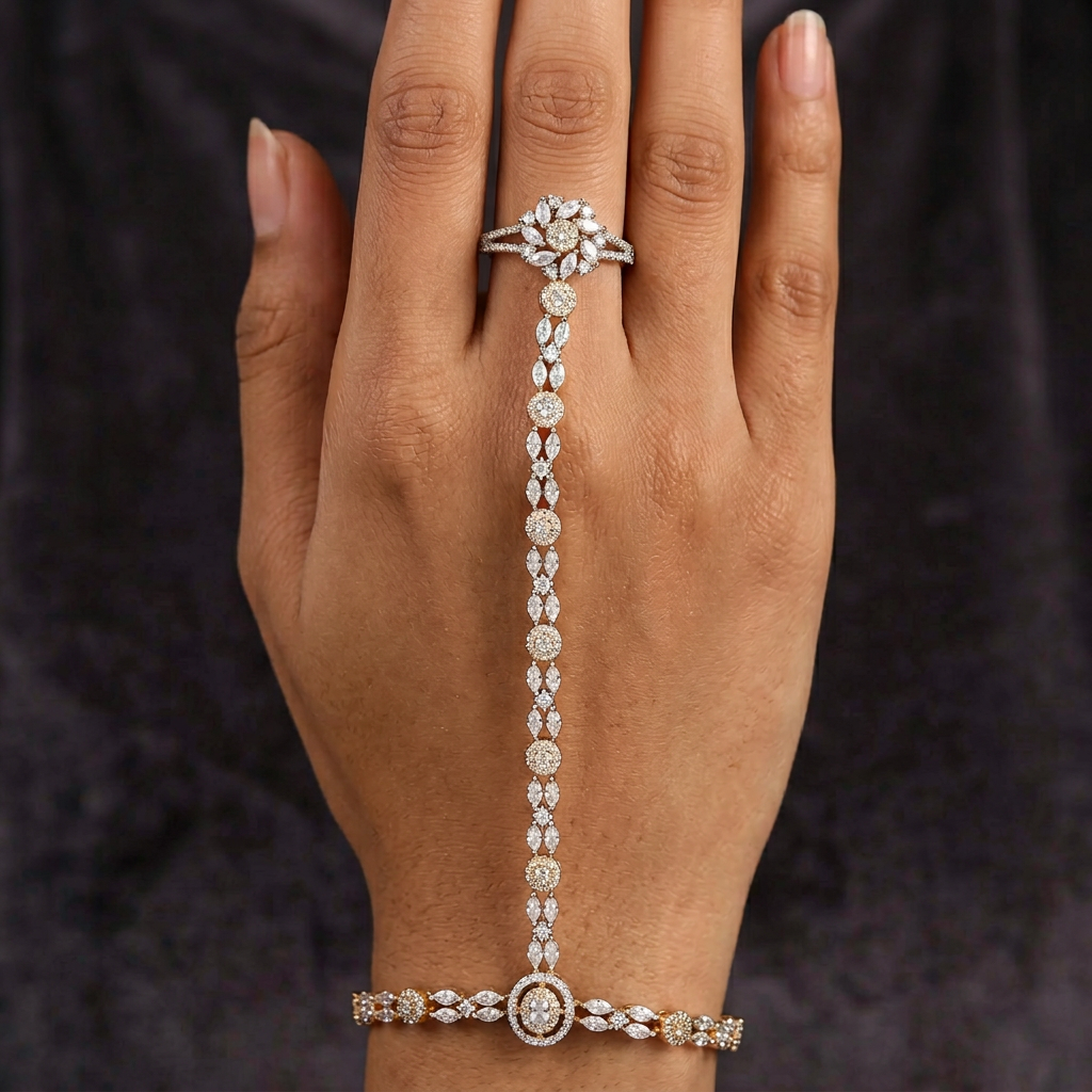 Luxury Floral Hand Panja with Delicate Chain Arrangement