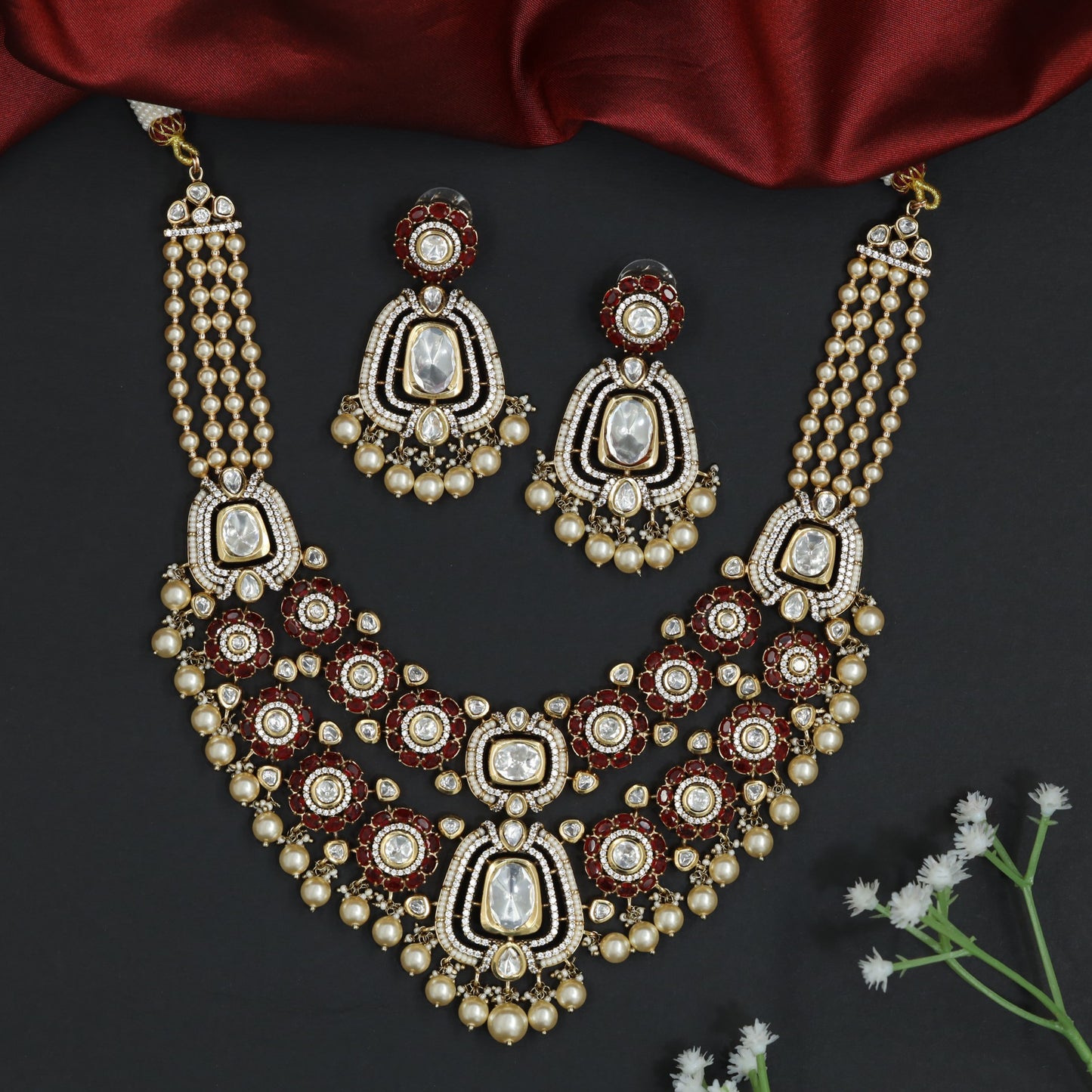 Luxury Connector Style Kundan Necklace with Ornate Centre Drop