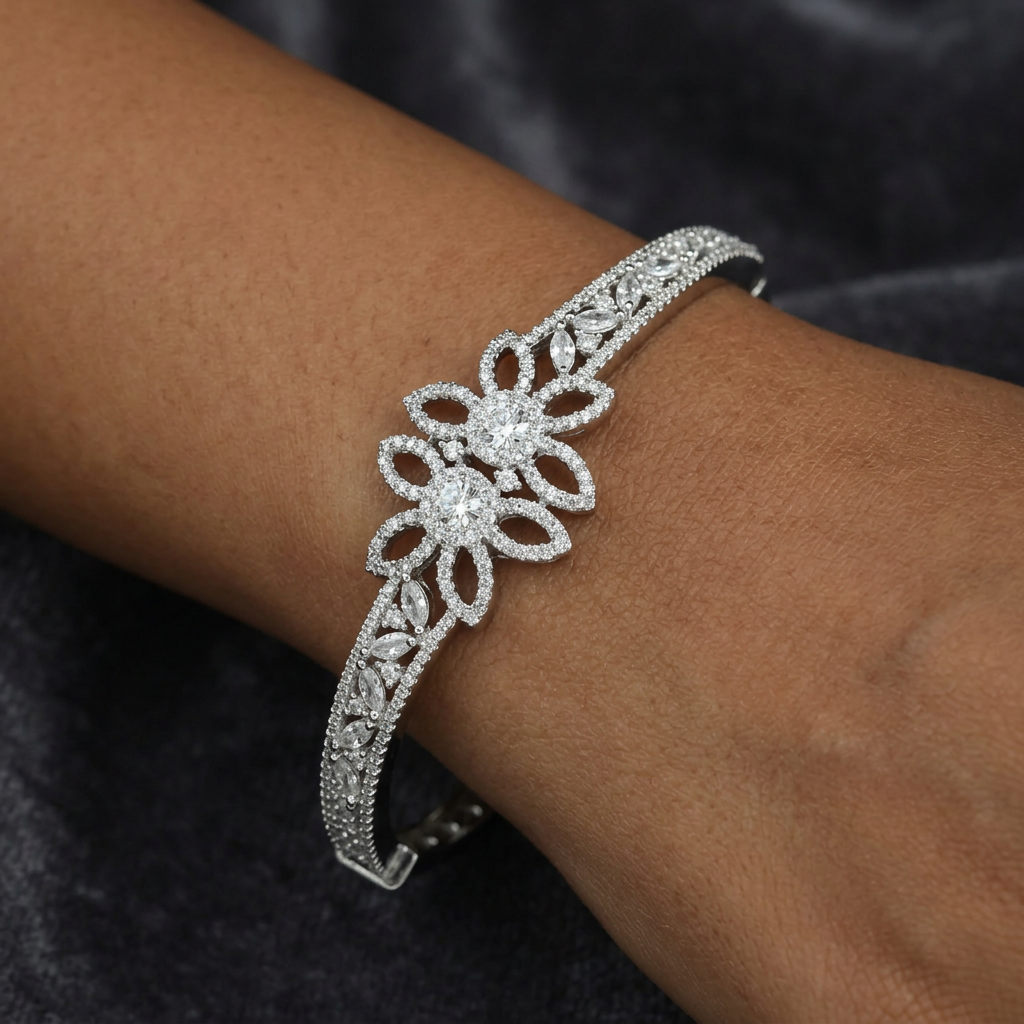 Bloom Accent Kada with Open Marquise Petal Design
