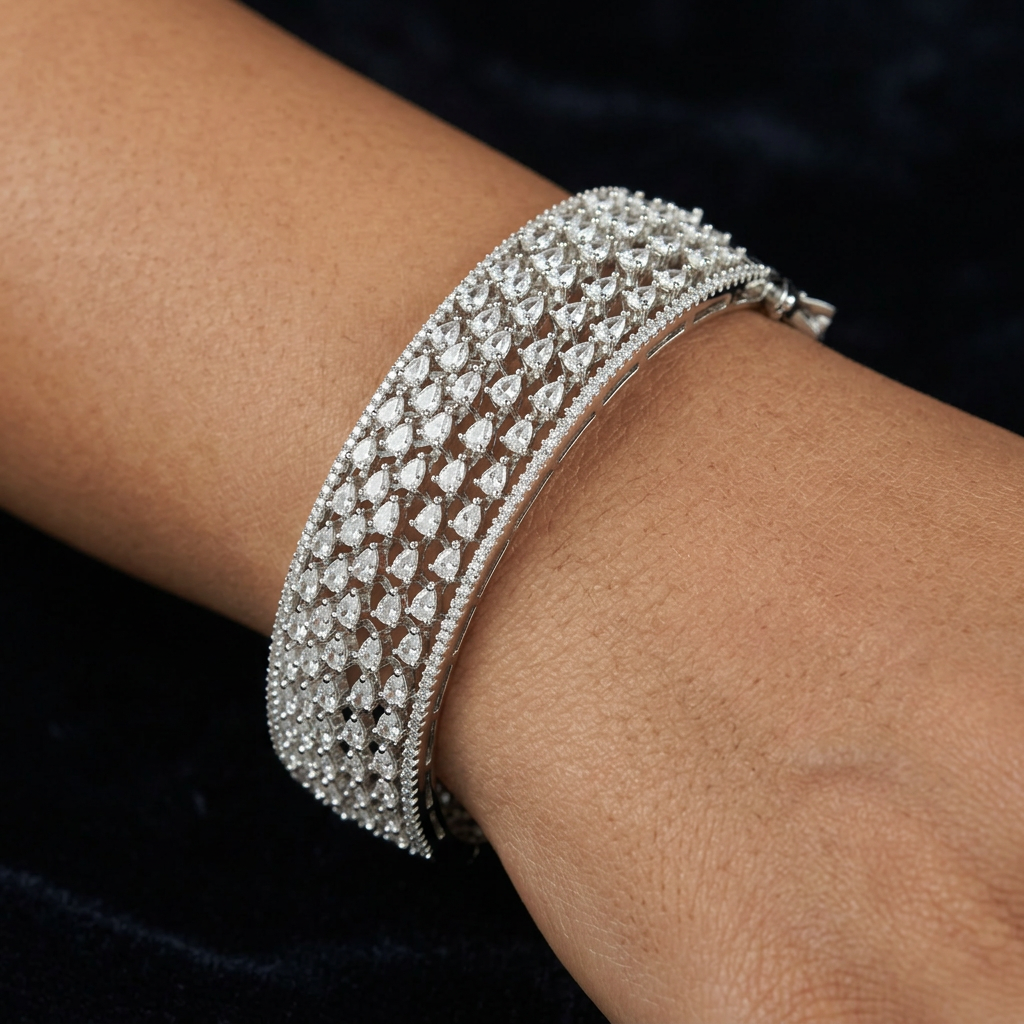 Multi Row Chevron Weave Kada with Geometric Pattern Design
