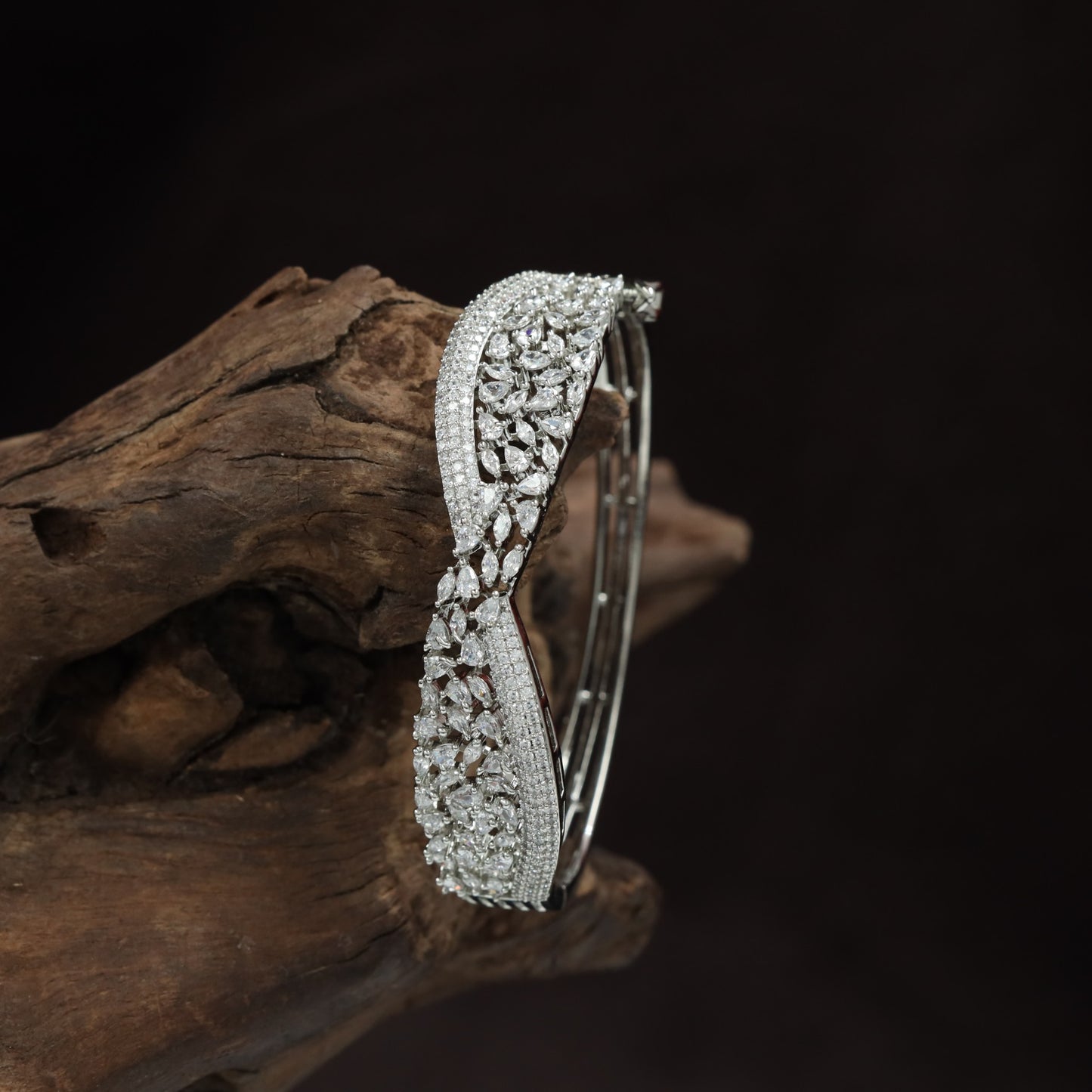 Crossover Floral Vine Kada with Marquise Leaf Openwork