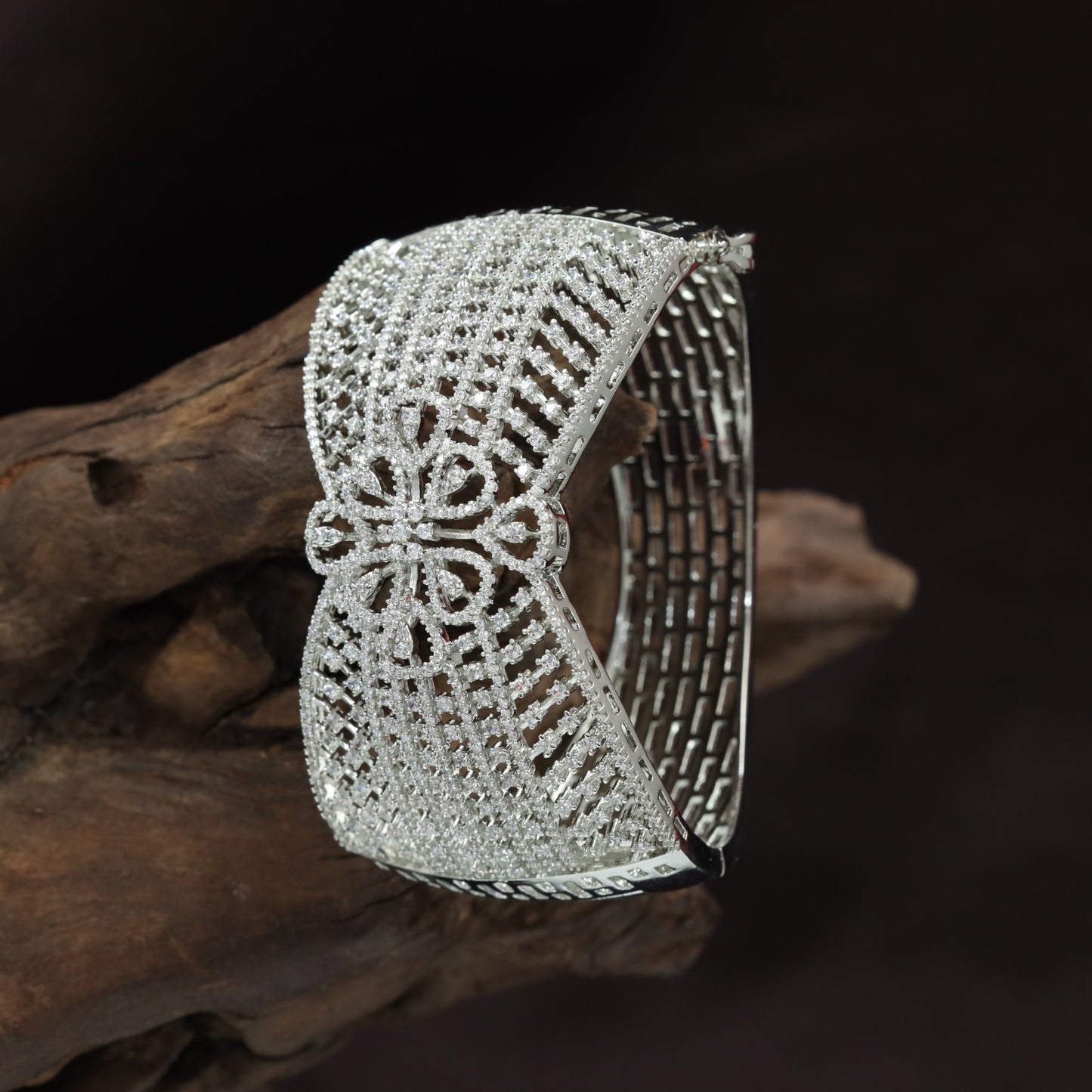 Lattice Bloom Open Cuff Kada with Intricate Filigree Mesh Design