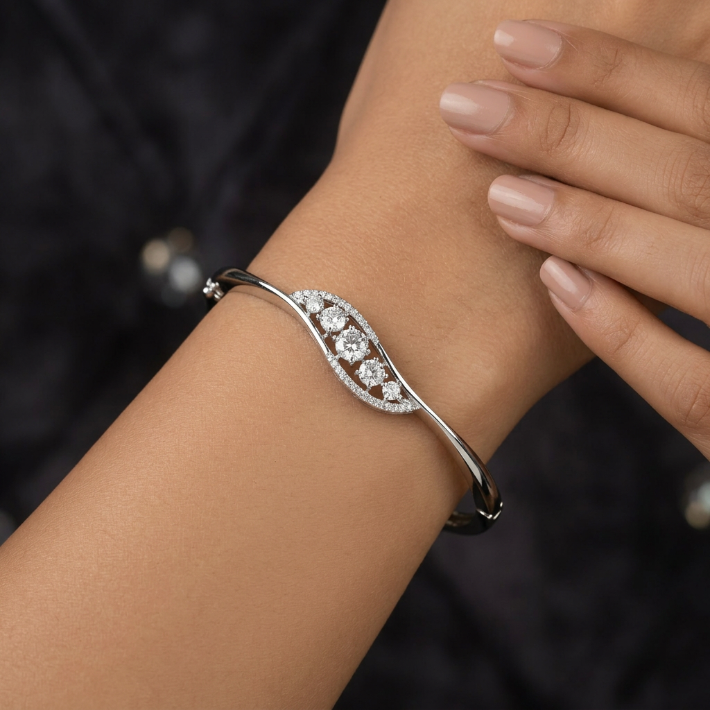 Delicate Leaf Inspired Kada with Graduated Marquise Detailing
