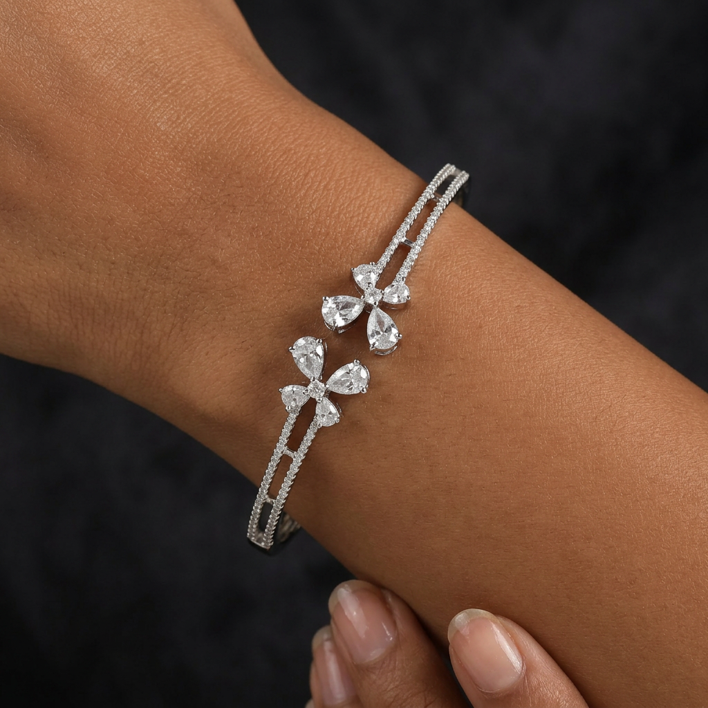 Delicate Floral Motif Kada with Minimalist Open Rail Design