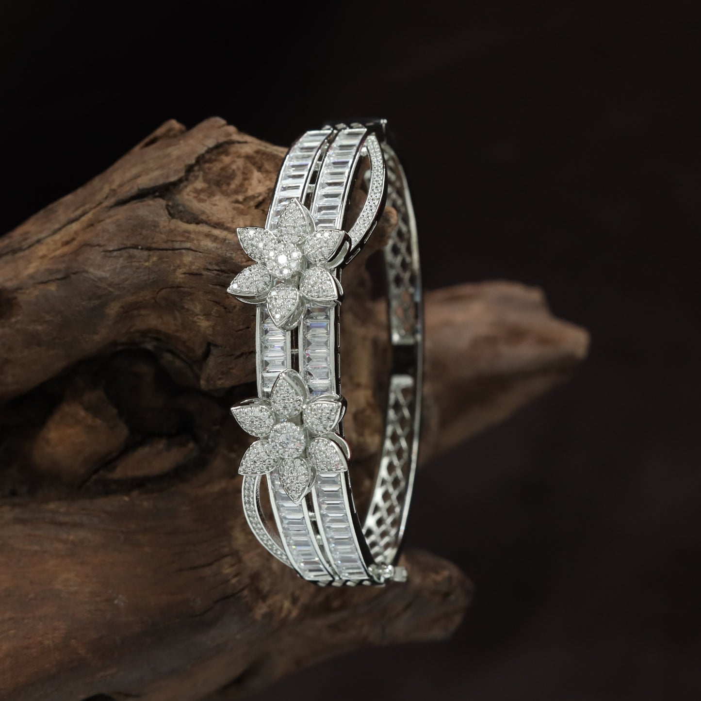 Designer Floral Cluster Kada with Multi Rail Silhouette