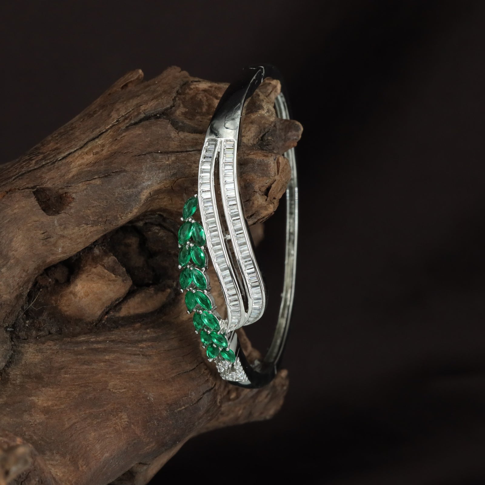 Bronzeline Blossom Kada with Marquise Flower Arrangement and Open Curve Styling