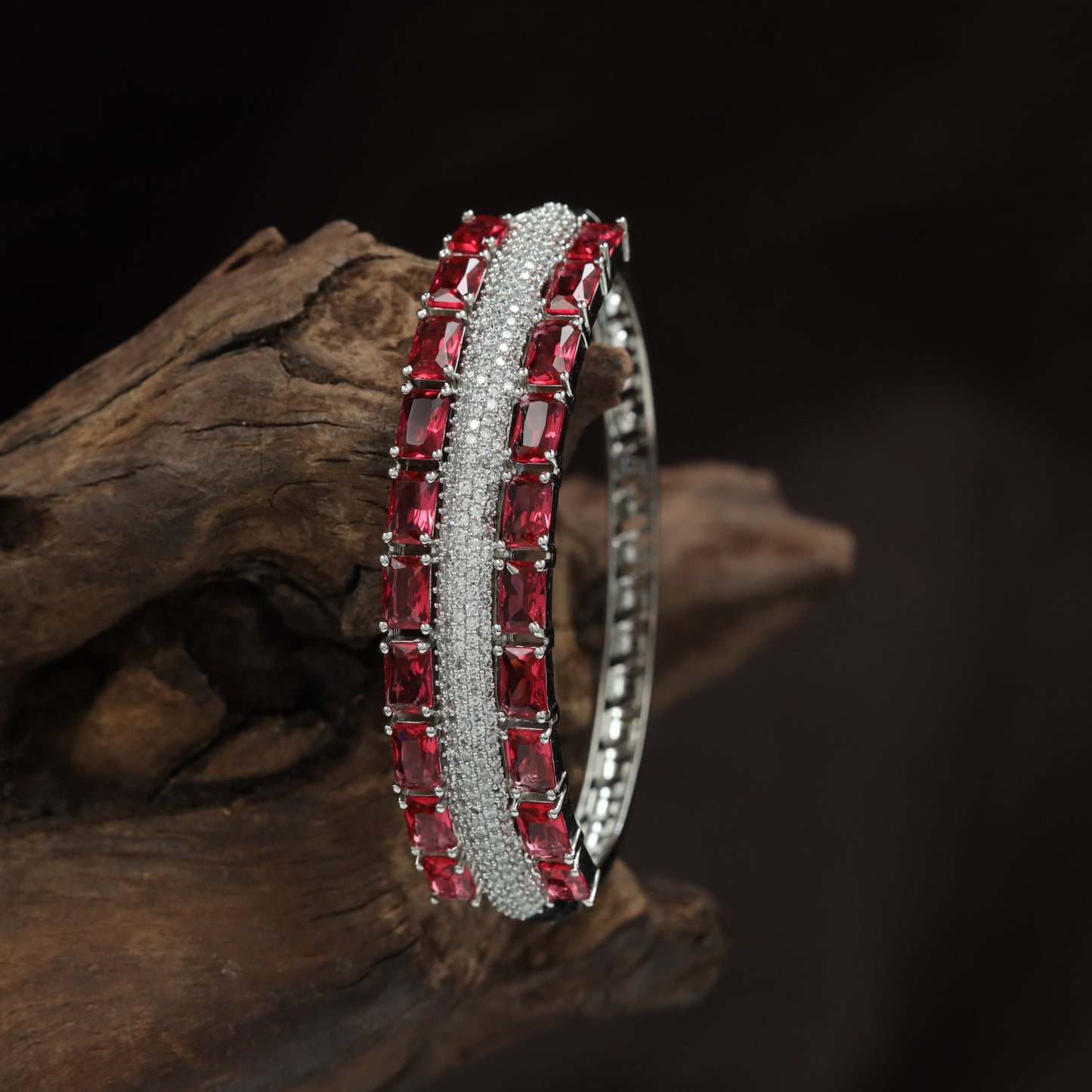 Ruby Line Tennis Kada with Double Pavé Border Design
