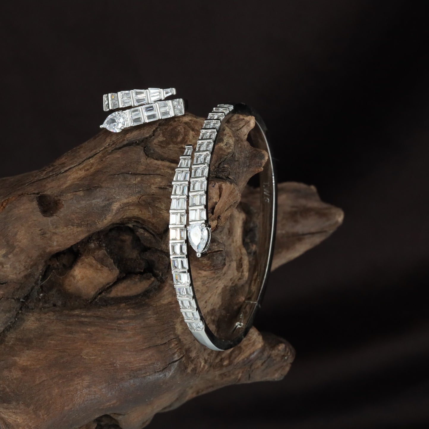 Refined Rhodium Kada Crafted with Multiple Rectangular Sections and a Tapered Centrepiece