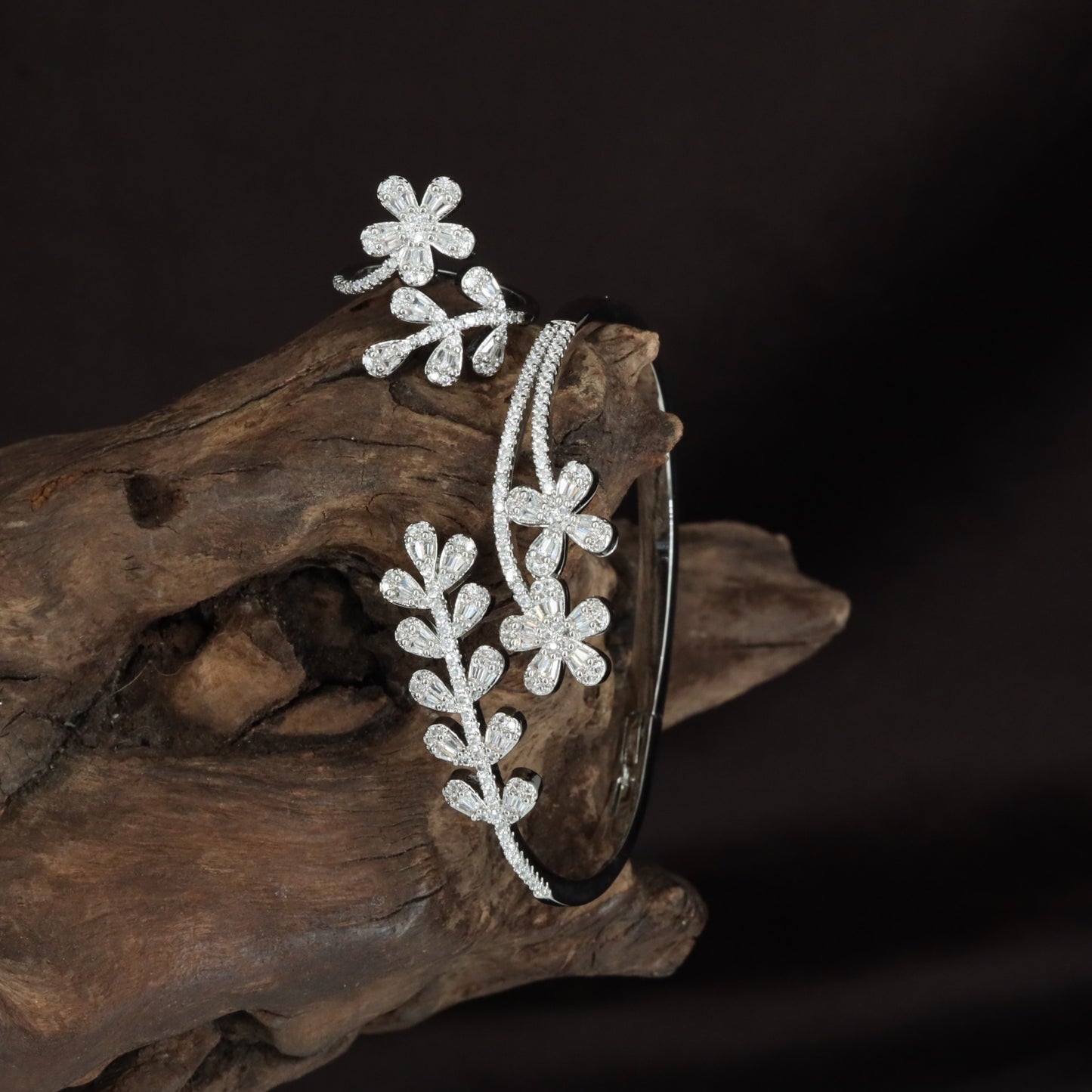 Jardin Floral Kada with Delicate Crystal Ring Styling