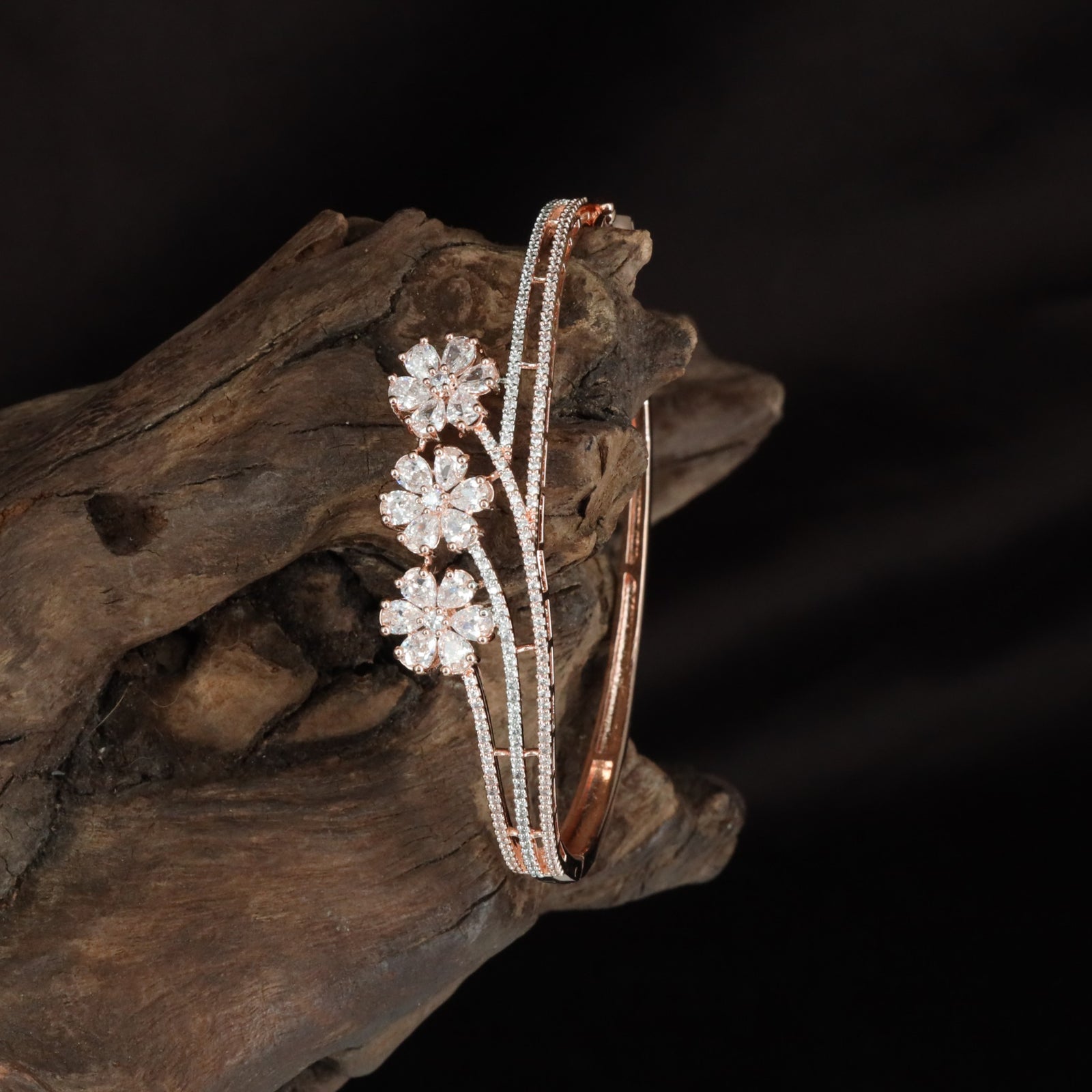 Grand Floral Vine Kada with Structured Crystal Finish