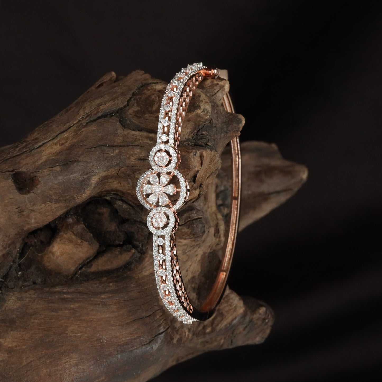 Traditional Twin Bloom Kada with Elegant Crystal Styling