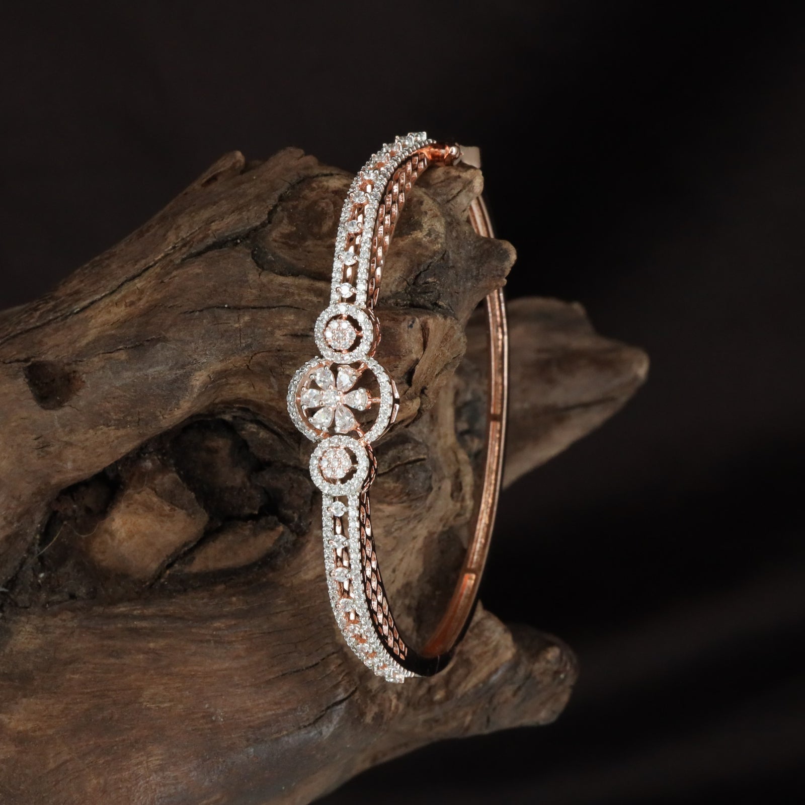 Traditional Twin Bloom Kada with Elegant Crystal Styling