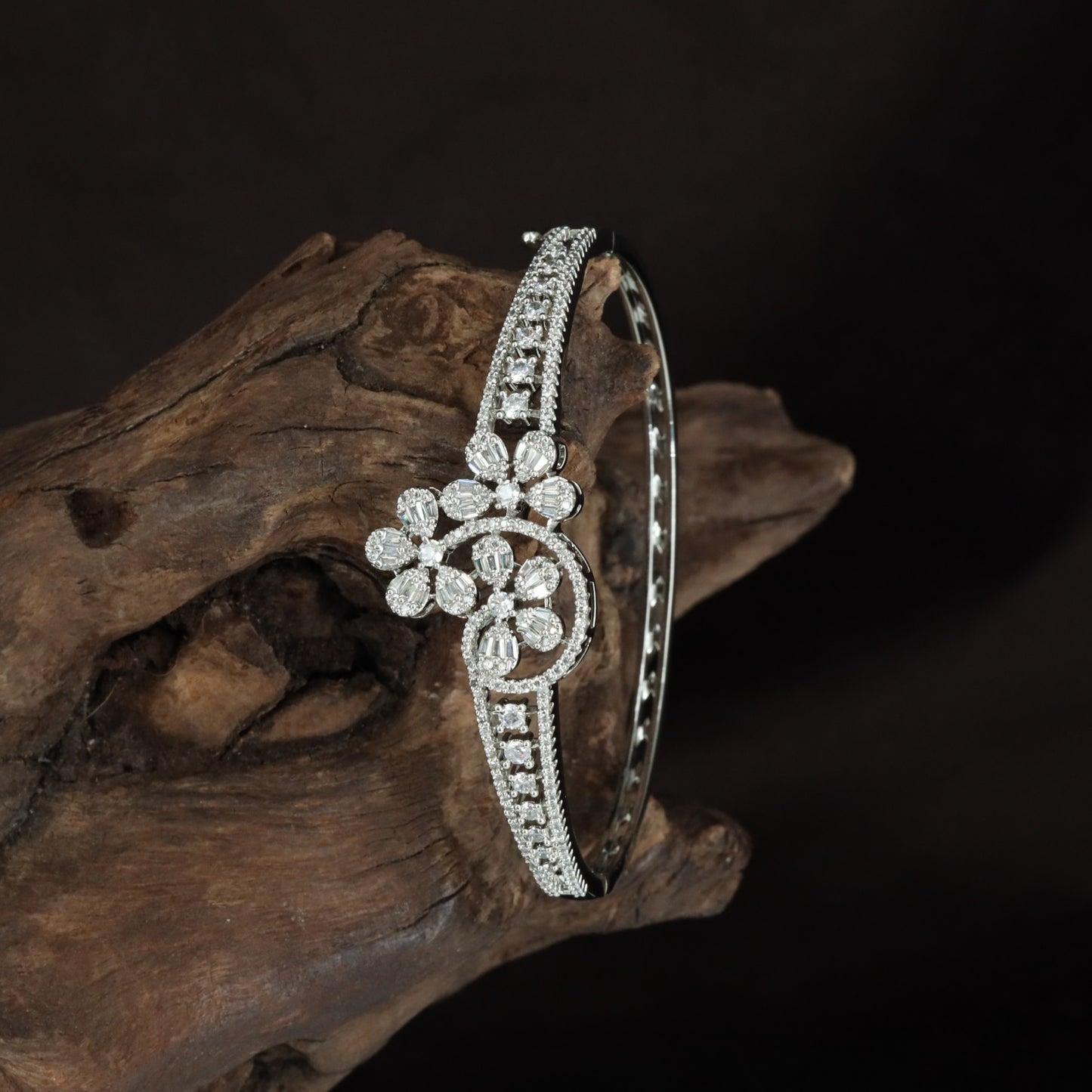 Garden Bloom Open Kada with Curved Floral Accent Styling