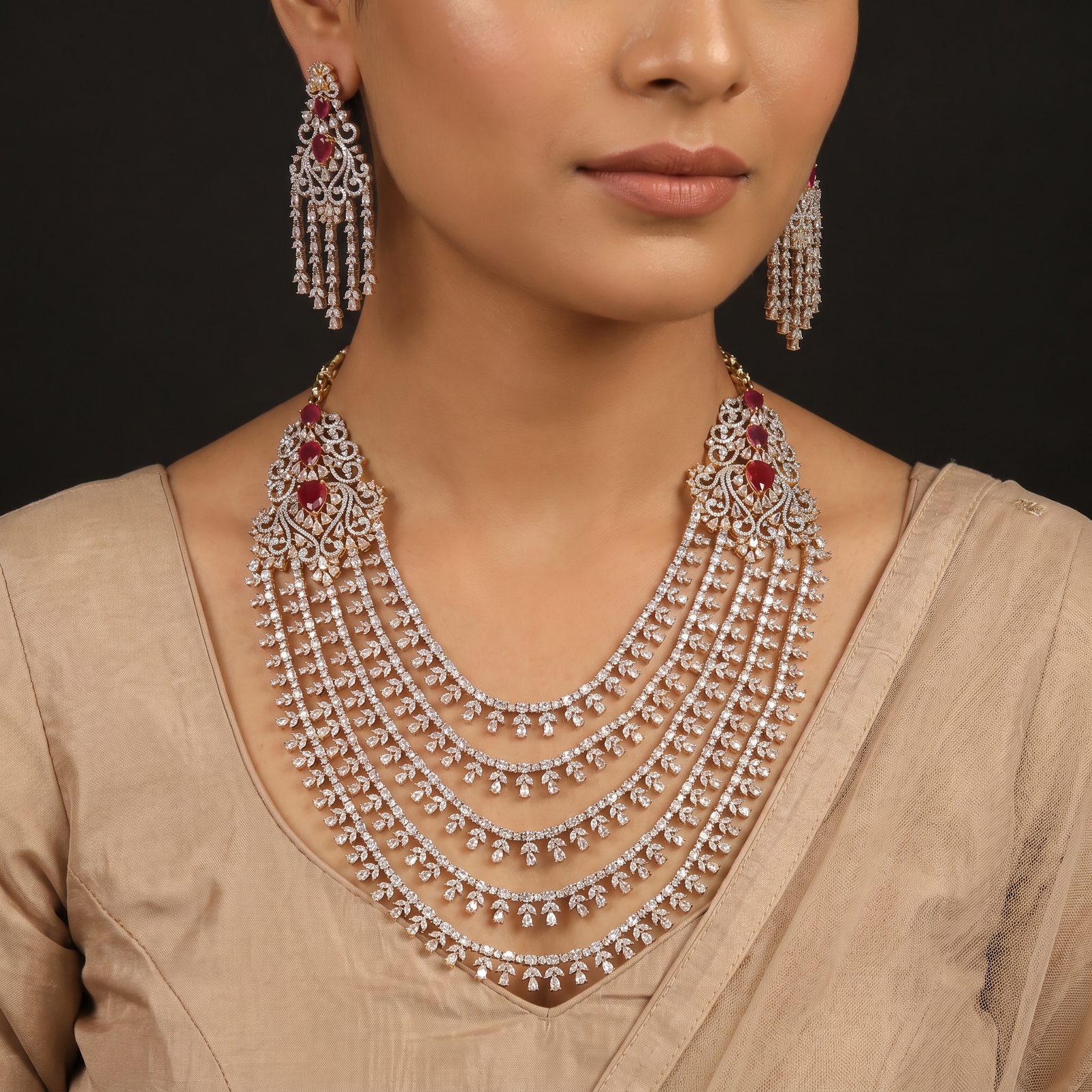 Multi row necklace set with ornate filigree inspired craftsmanship