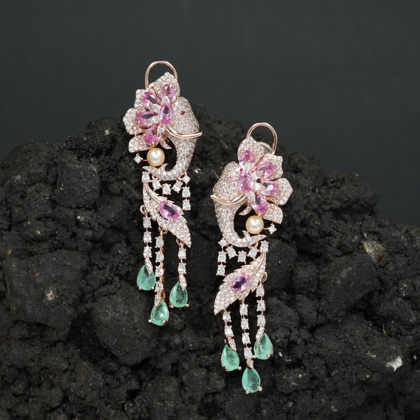Statement Elephant Silhouette Hanging Earrings with Dangling Drops