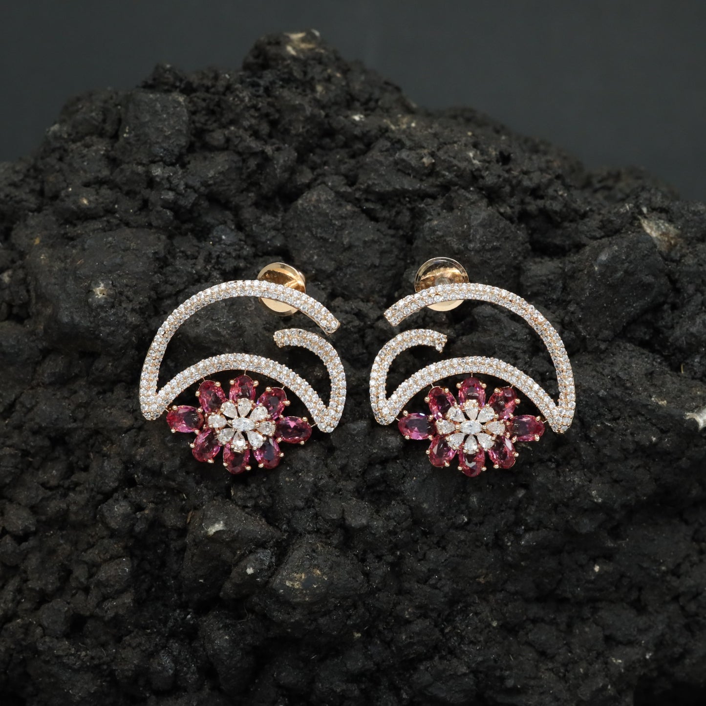 Marquise Petal Stud Earrings with Open Arc Construction