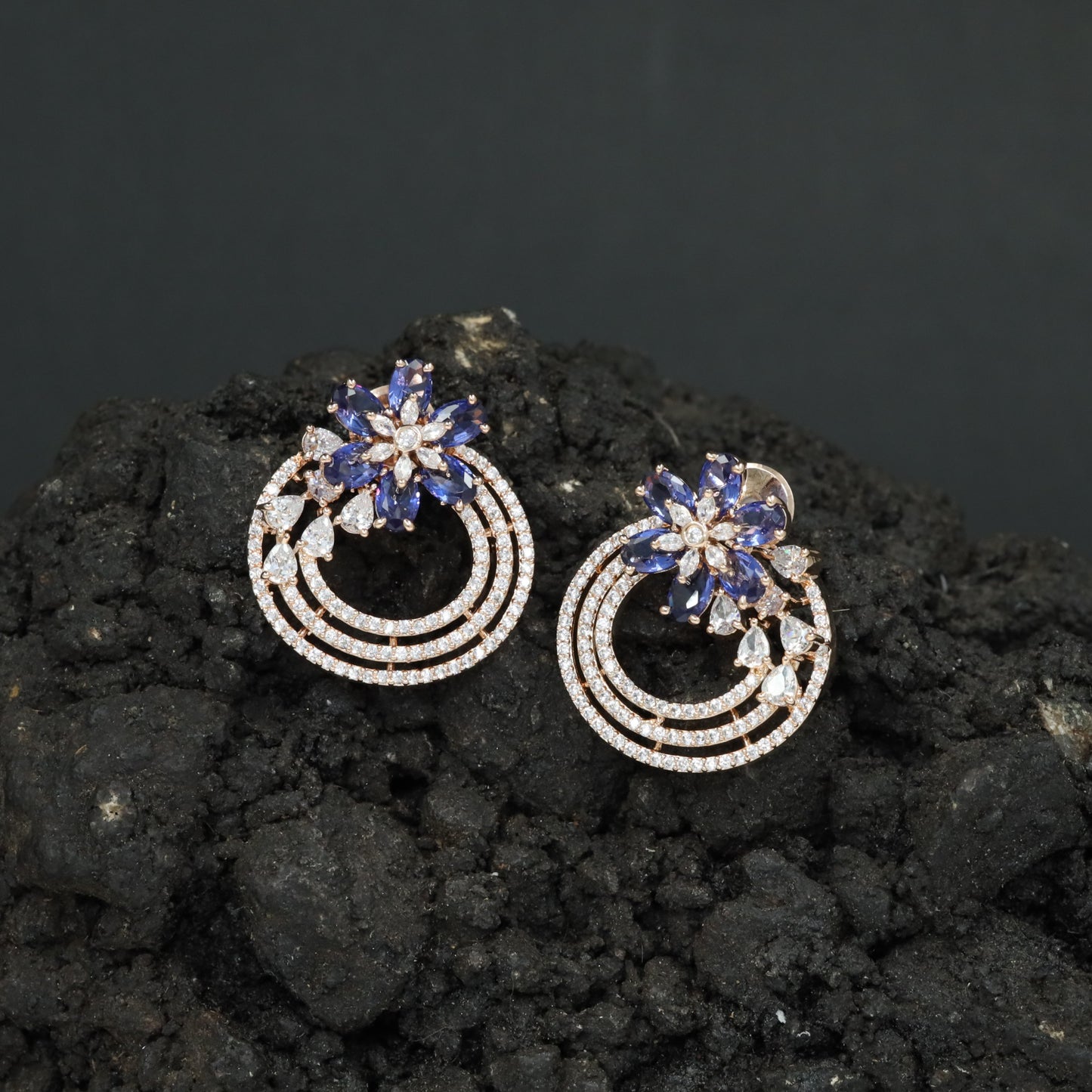 Blossom Ring Stud Earrings with Layered Circular Detailing