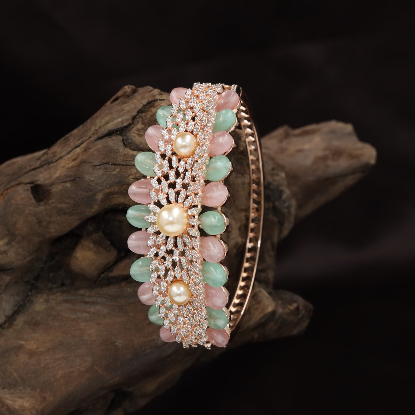 Radiating Bead Rose Gold Kada with Ornamental Appeal