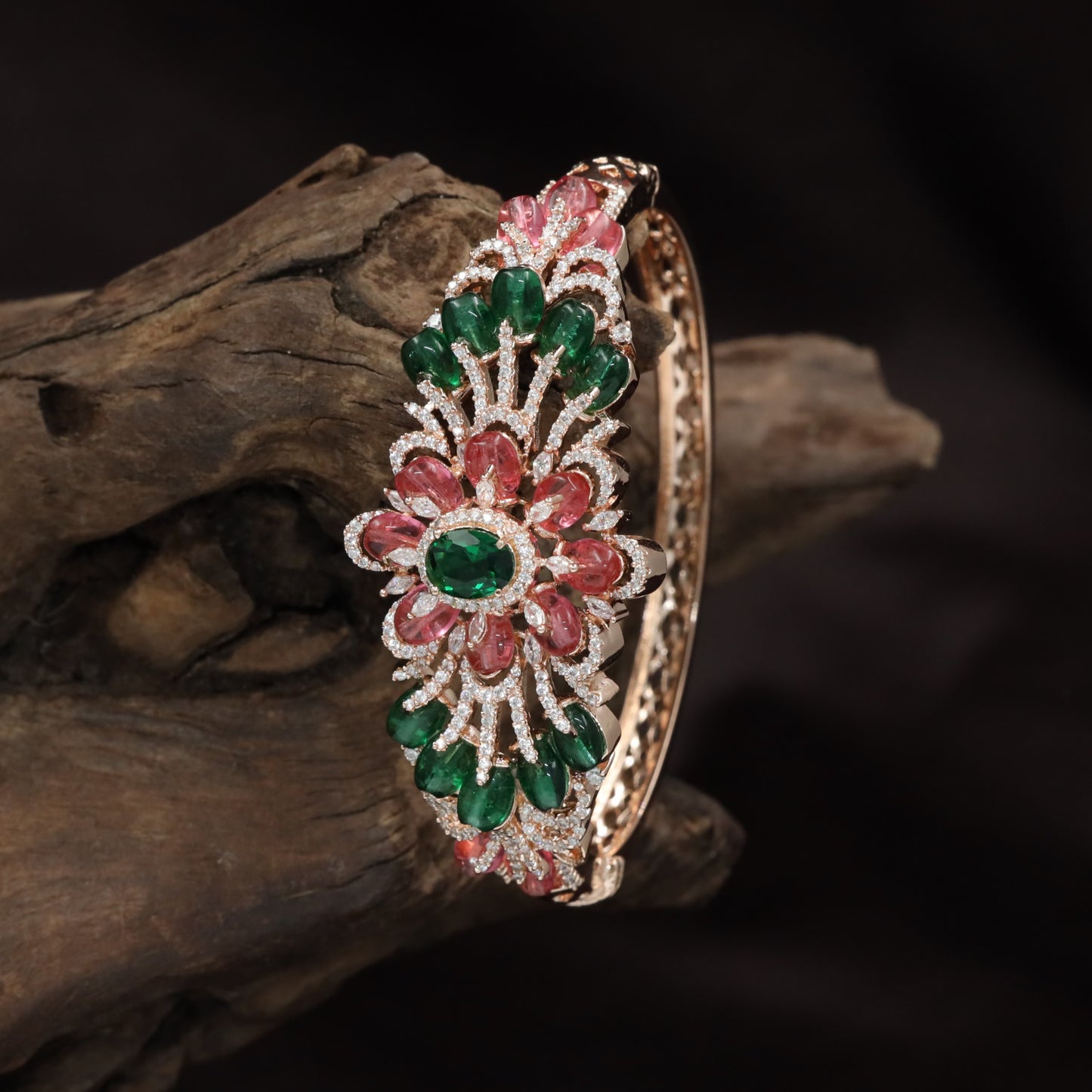 Floral Rosette Crystal Kada with Layered Detailing