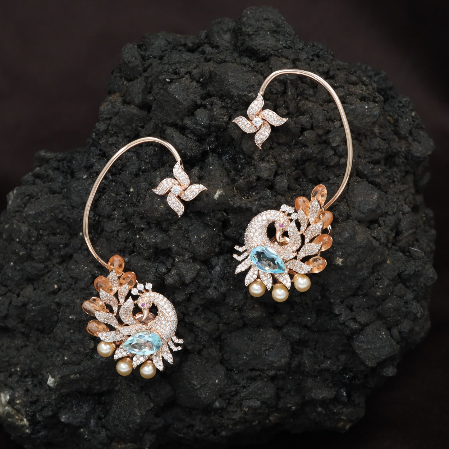 Peacock Design Ear Cuff with Decorative Leaf Arrangement