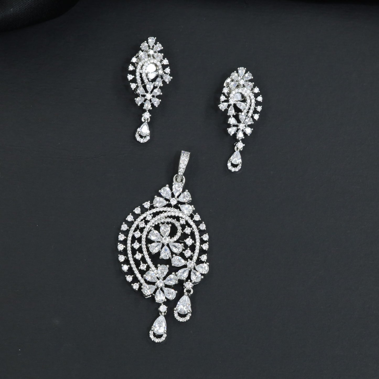 Spiral Teardrop Pendant Set with Pearl Drop Accents