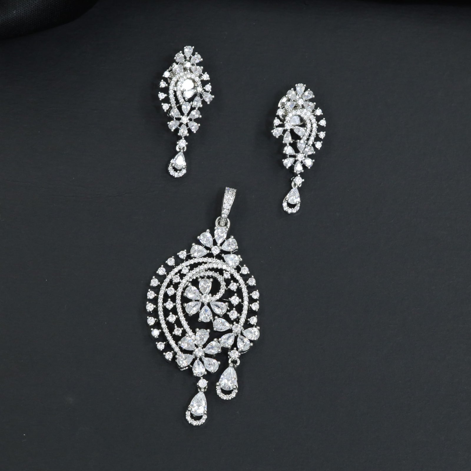 Spiral Teardrop Pendant Set with Pearl Drop Accents