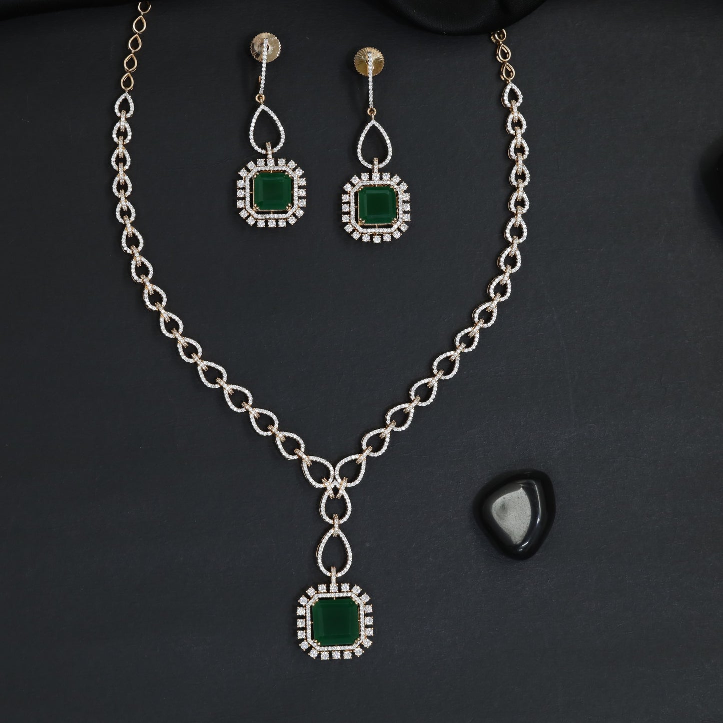 Heritage minimalist single strand bridal Gj necklace featuring a square drop pendant