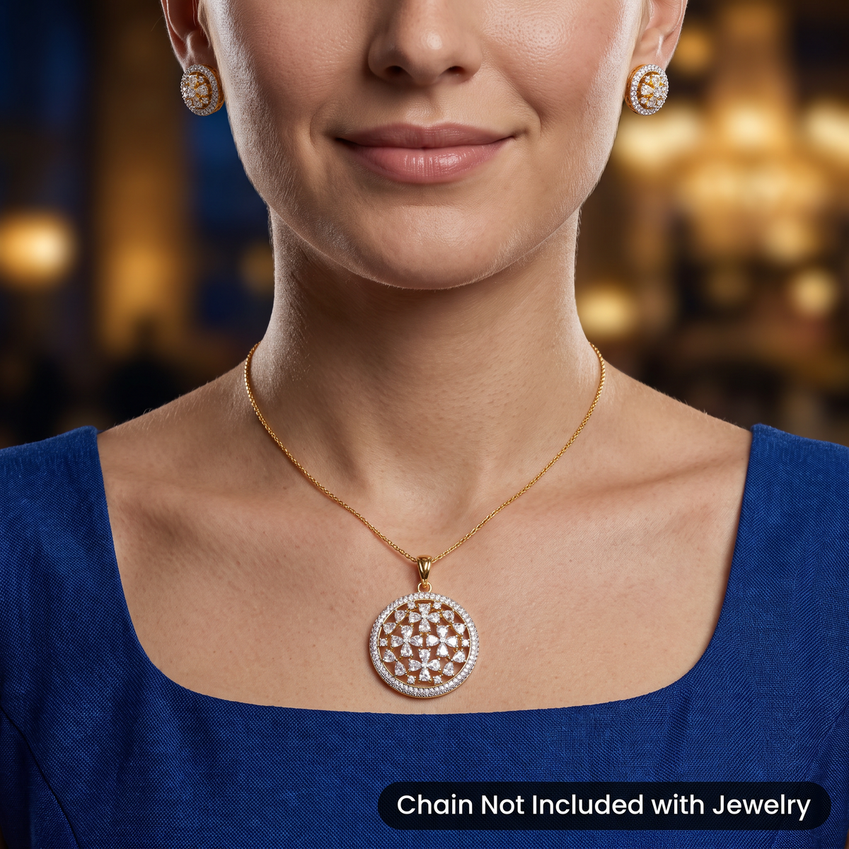 Beautiful white stone outer frame pendant set with delicate mesh cross design