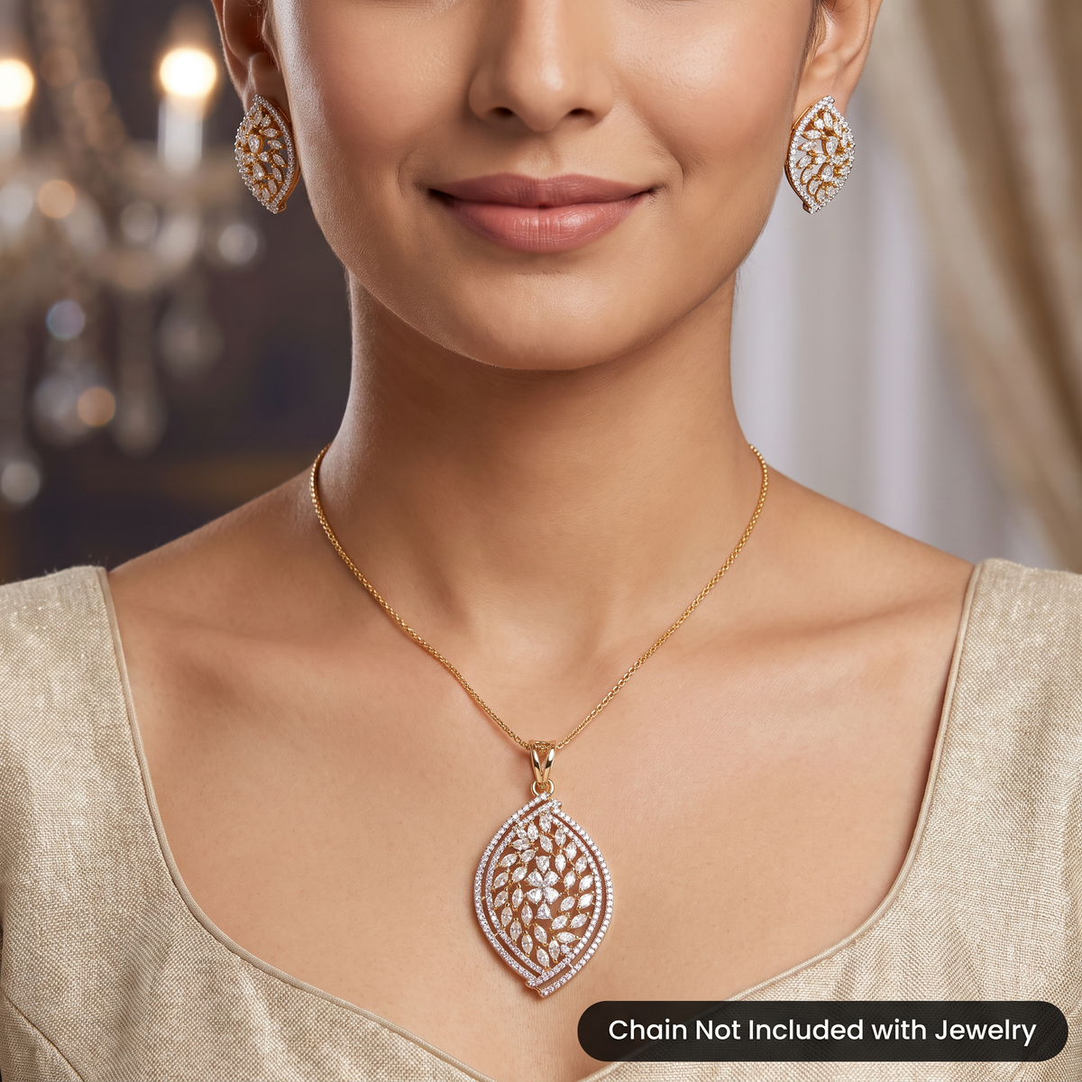 Beautiful stone studded medallion pendant set with marquise vine lattice