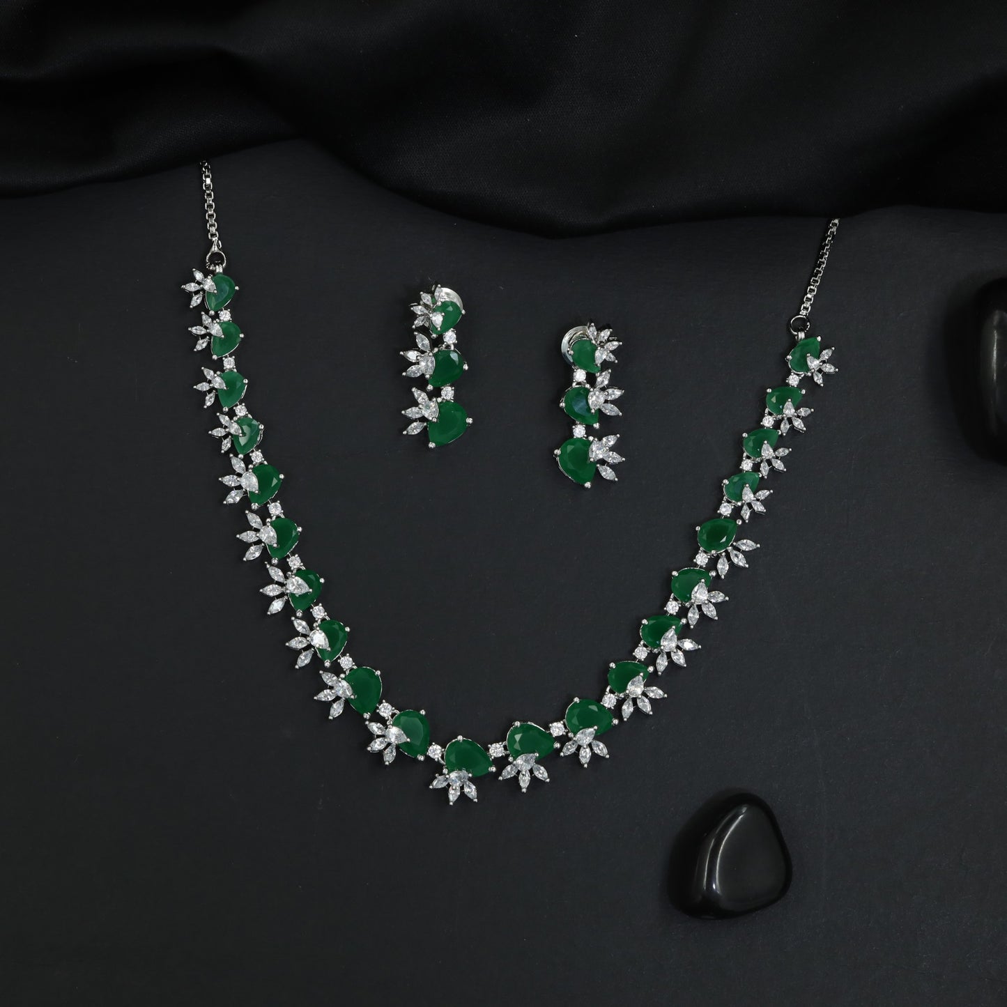 Grand Occasion rhodium necklace set with botanical collar formation