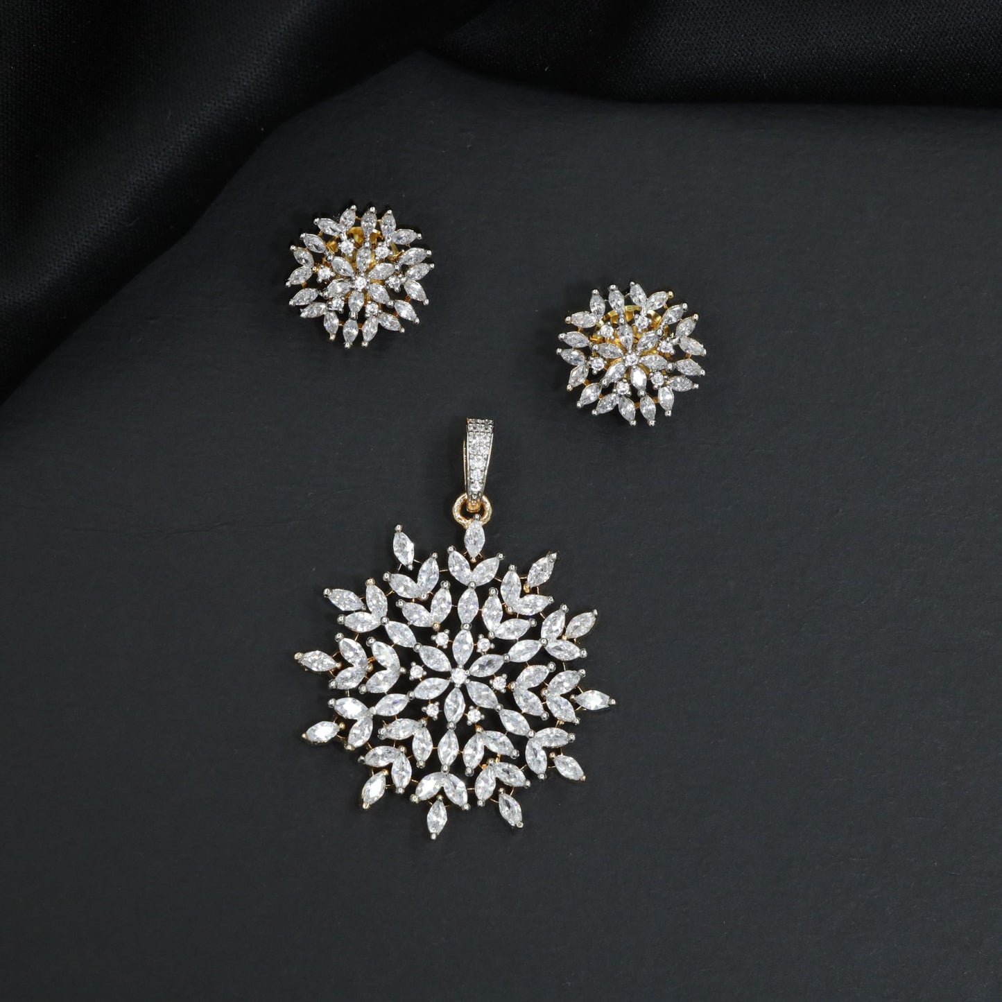 Snowflake Floral Pendant Set with Marquise Petal Detailing