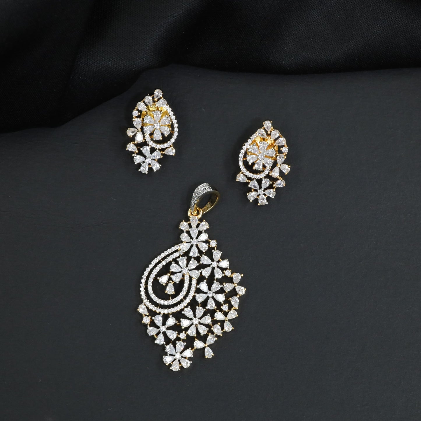 Floral Cascade Pendant Set with Decorative Curved Design