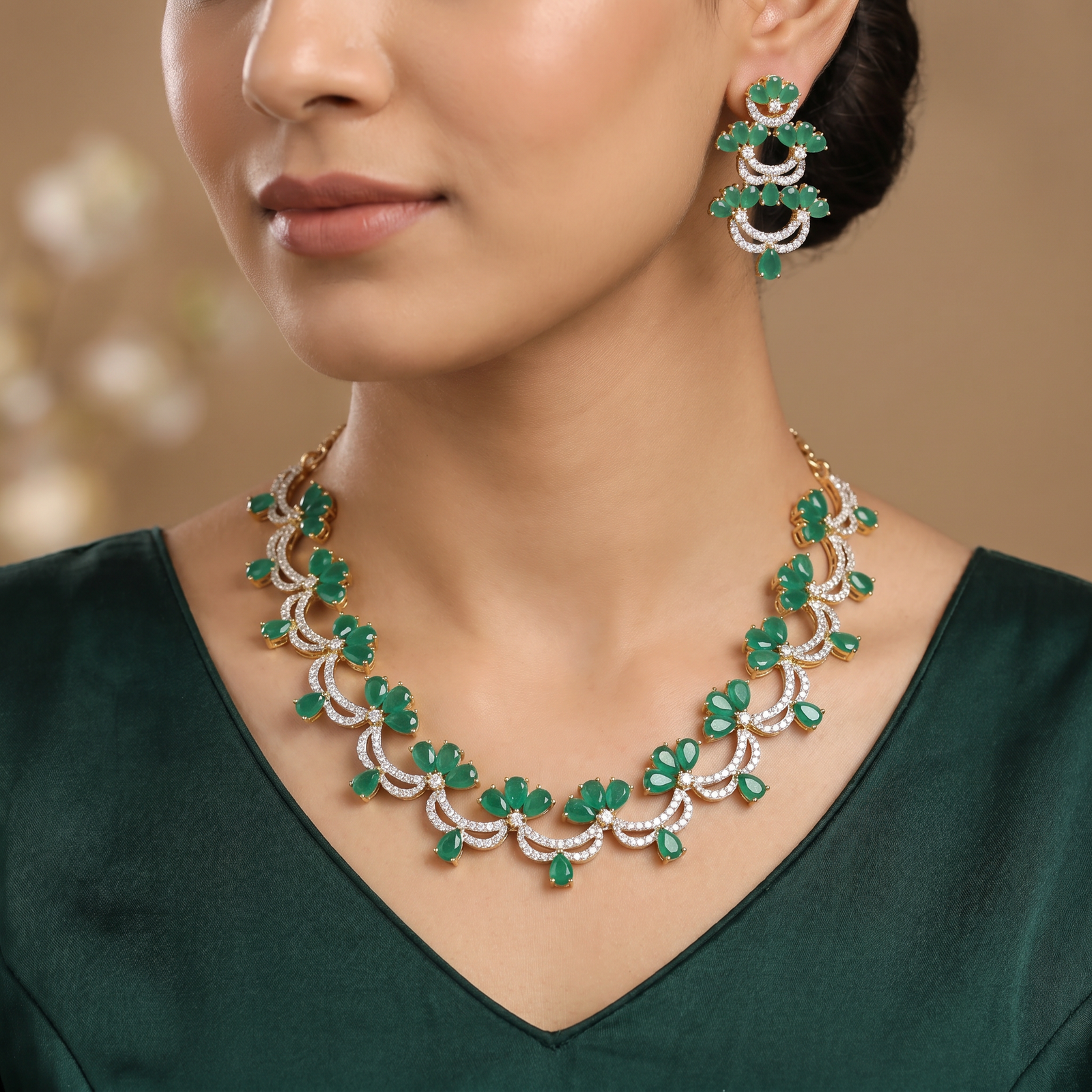 Botanical scroll GJ necklace set with matching statement earrings
