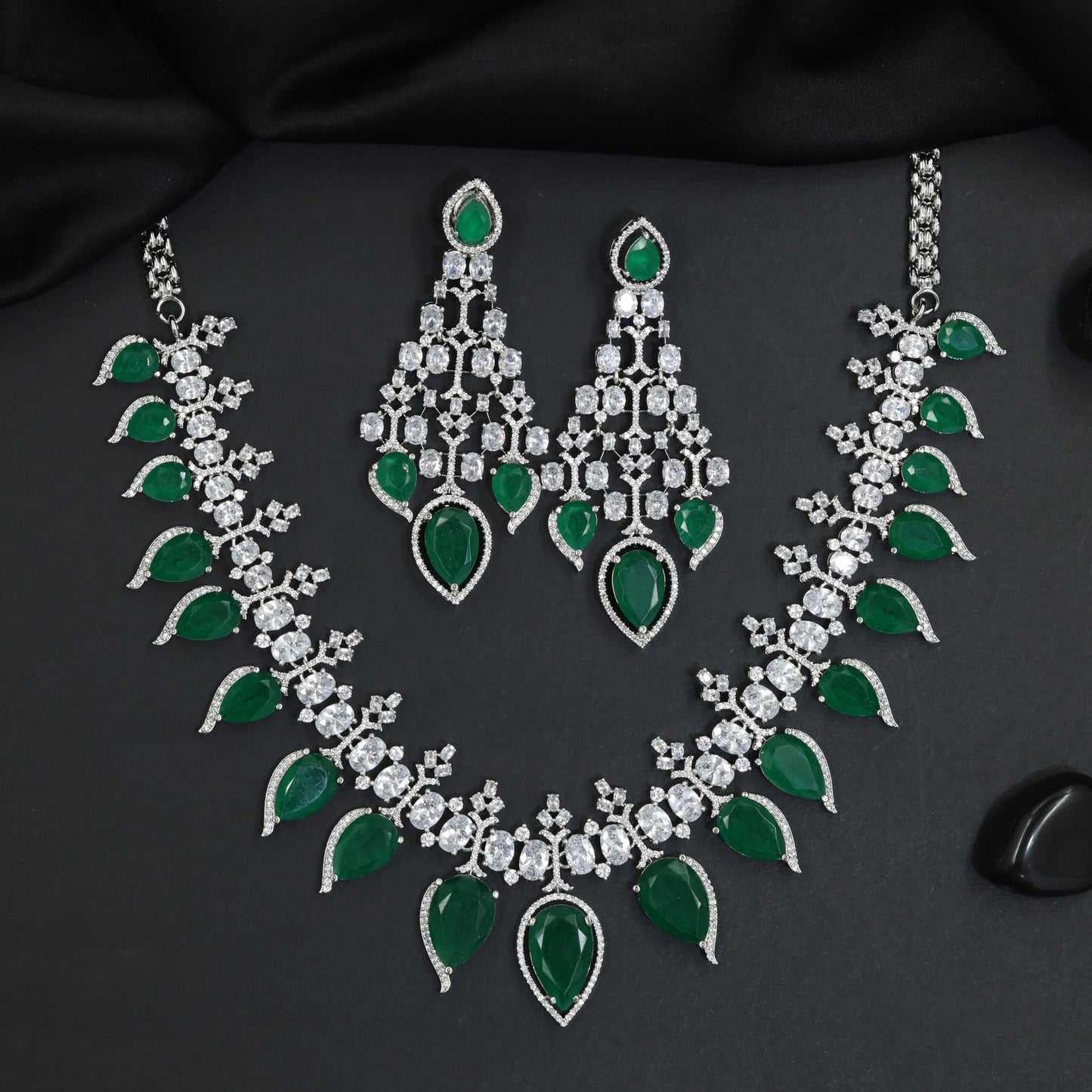 Bridal edit rhodium necklace set with grand chandelier earrings