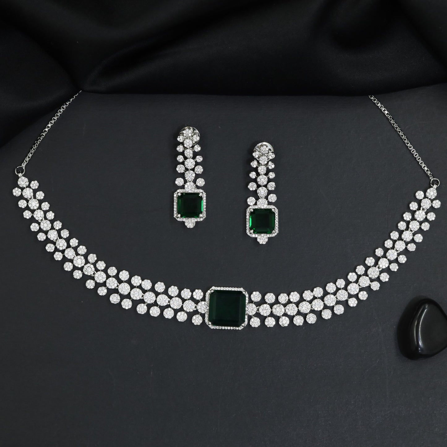 Collector series rhodium necklace set with refined centerpiece detail