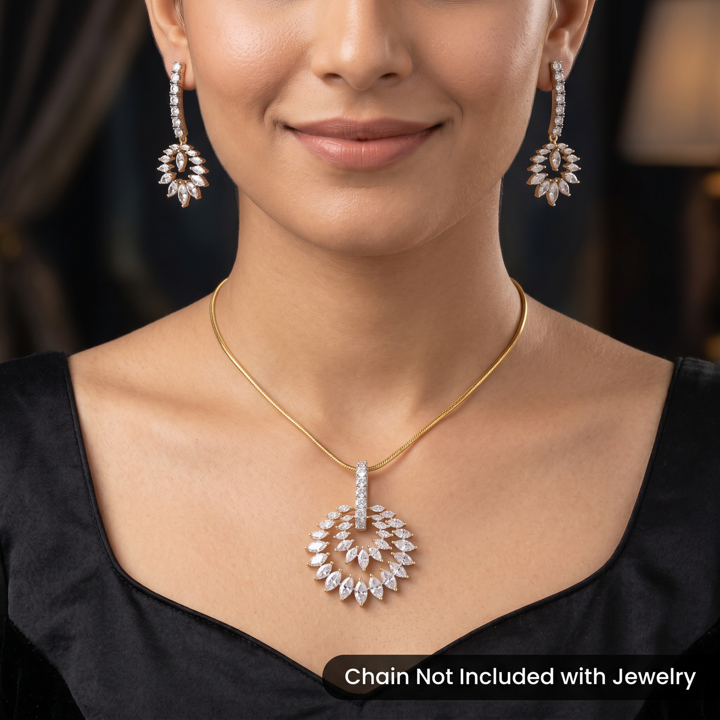 Floral Wreath Pendant Set with Marquise Detailing