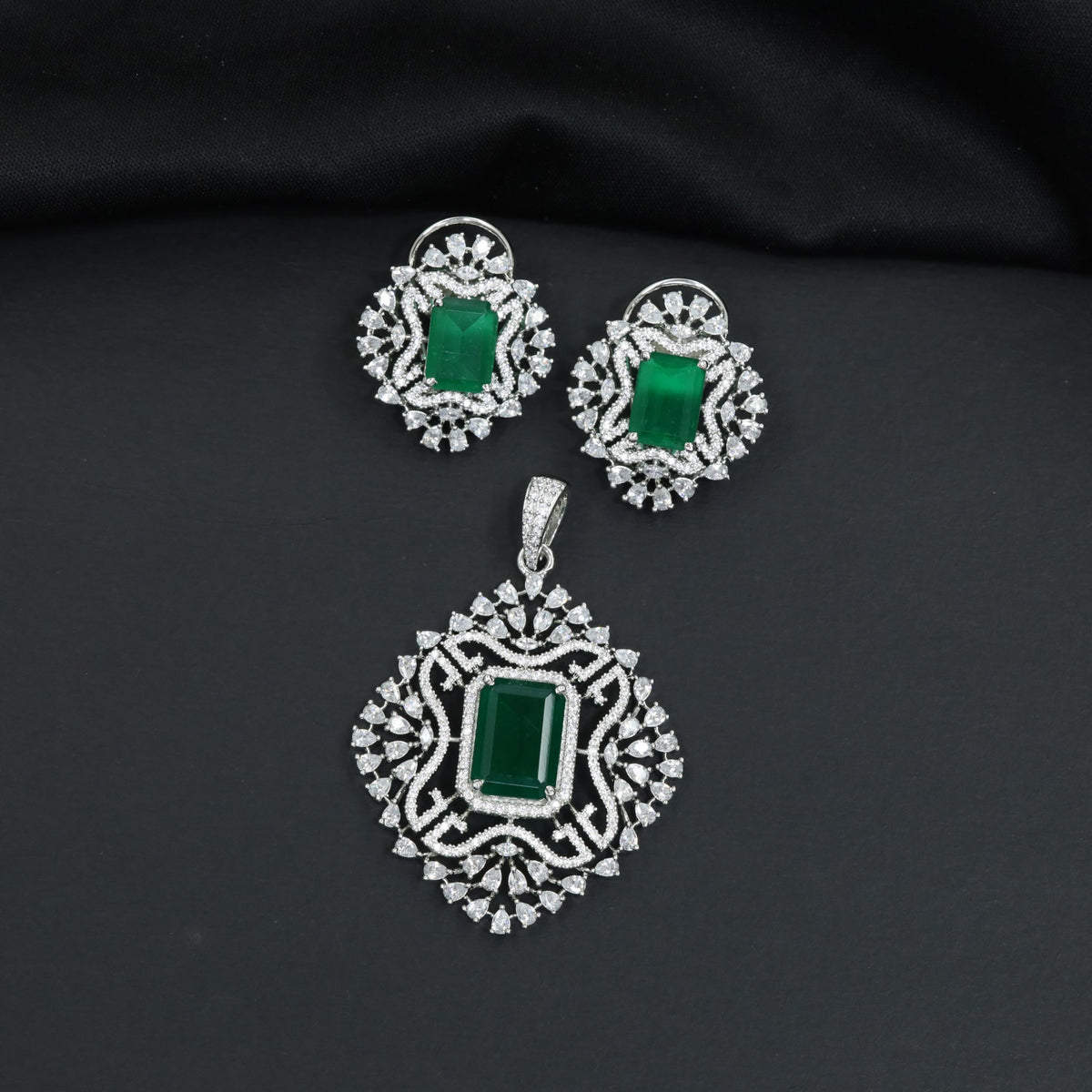 Statement Pendant Set with Rectangular Floral Centre