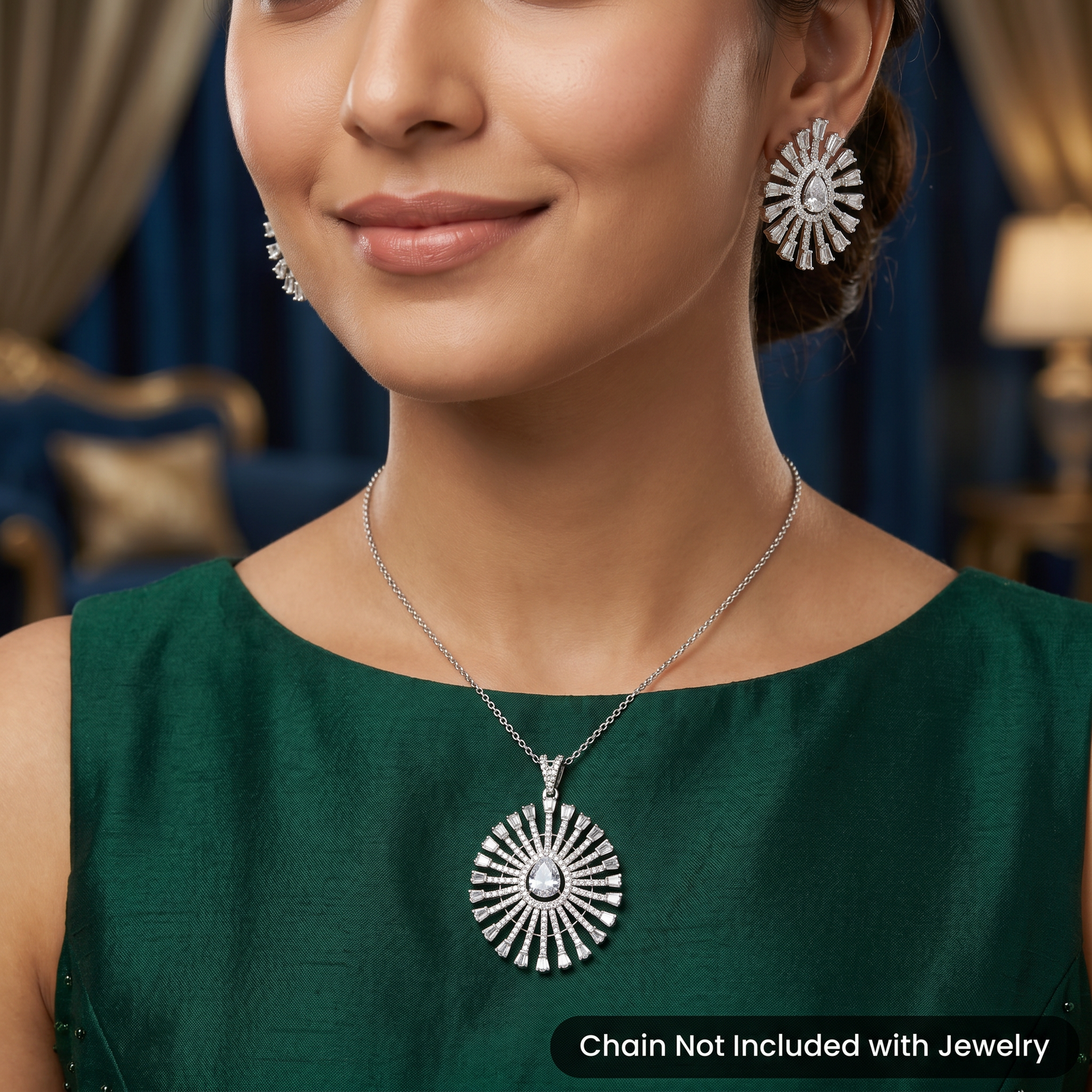 Sunburst Pendant Set with Oval Centre Design