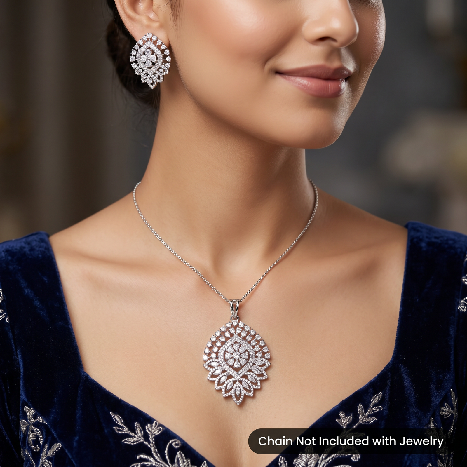 Designer Pendant Set Featuring Floral Cluster Centre