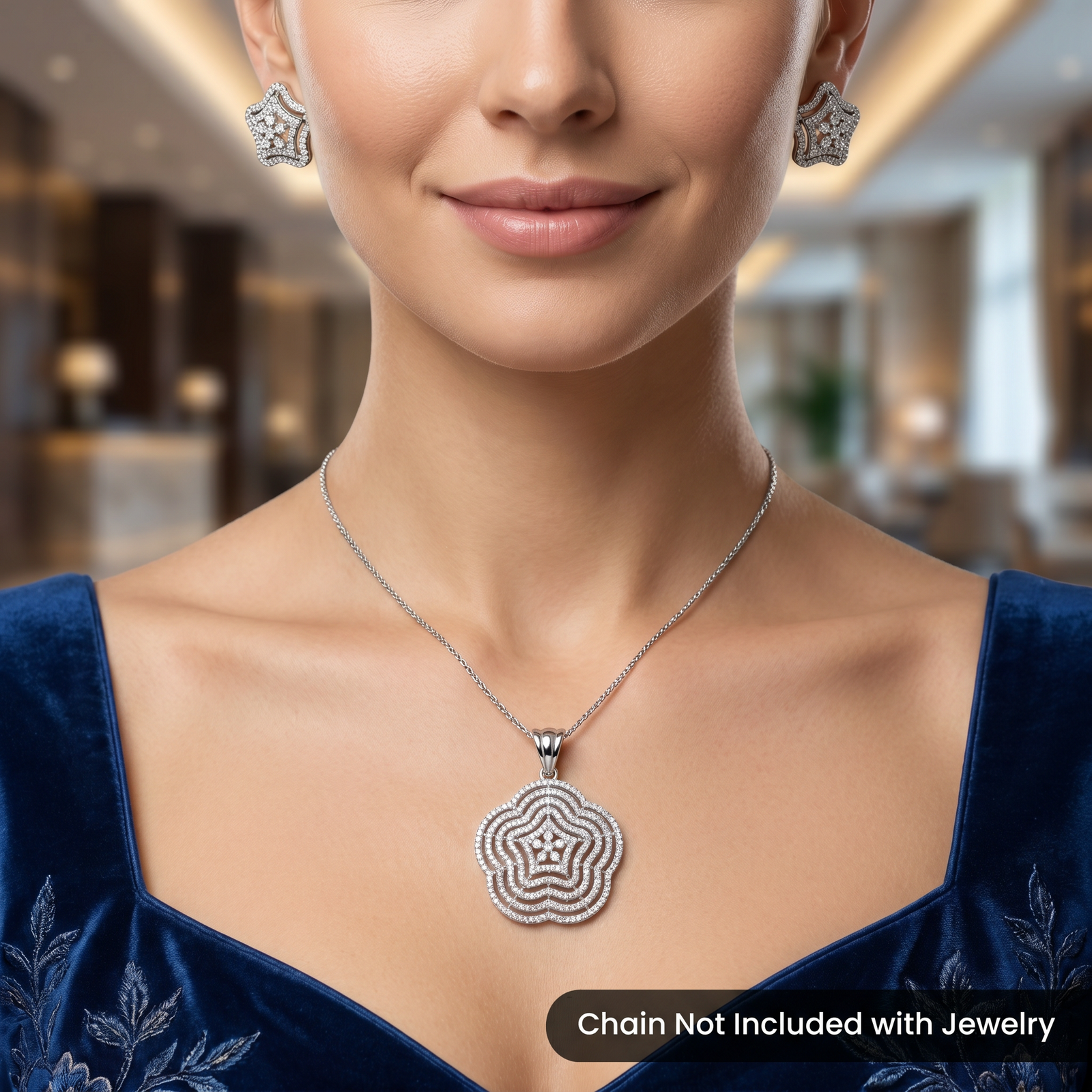 Floral Star Pendant Set with Layered Openwork Design