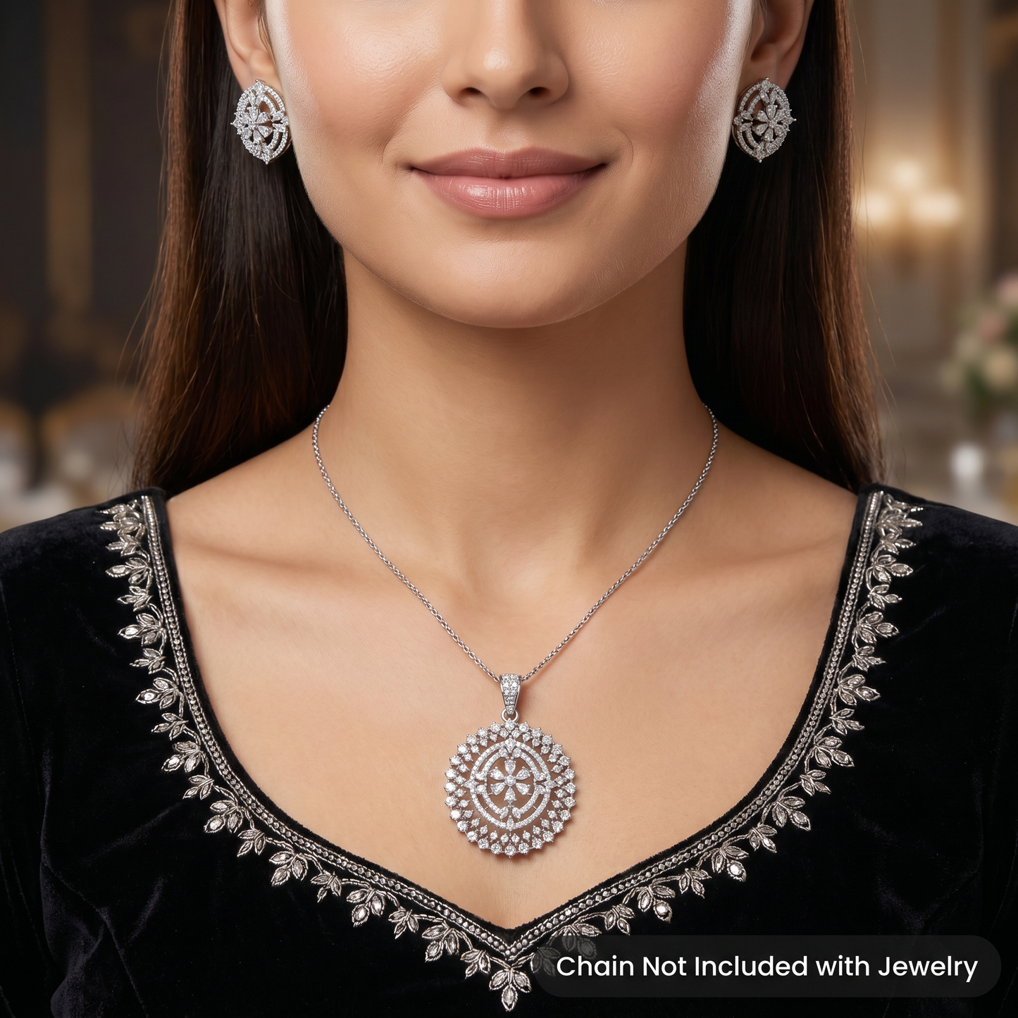 Openwork Pendant Set with Floral Centre Detailing