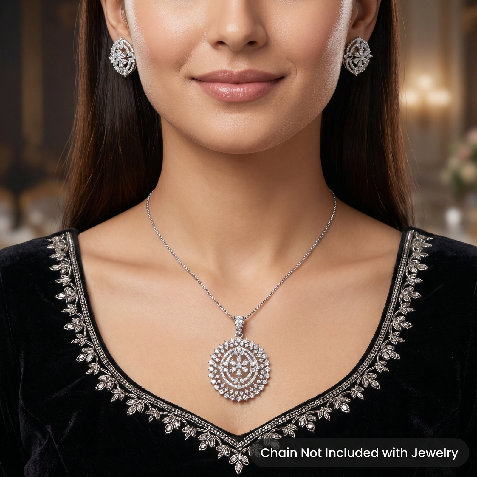 Openwork Pendant Set with Floral Centre Detailing