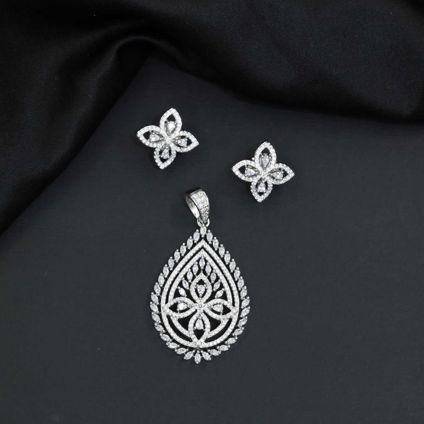 Teardrop Pendant Set with Floral Cutwork Detailing