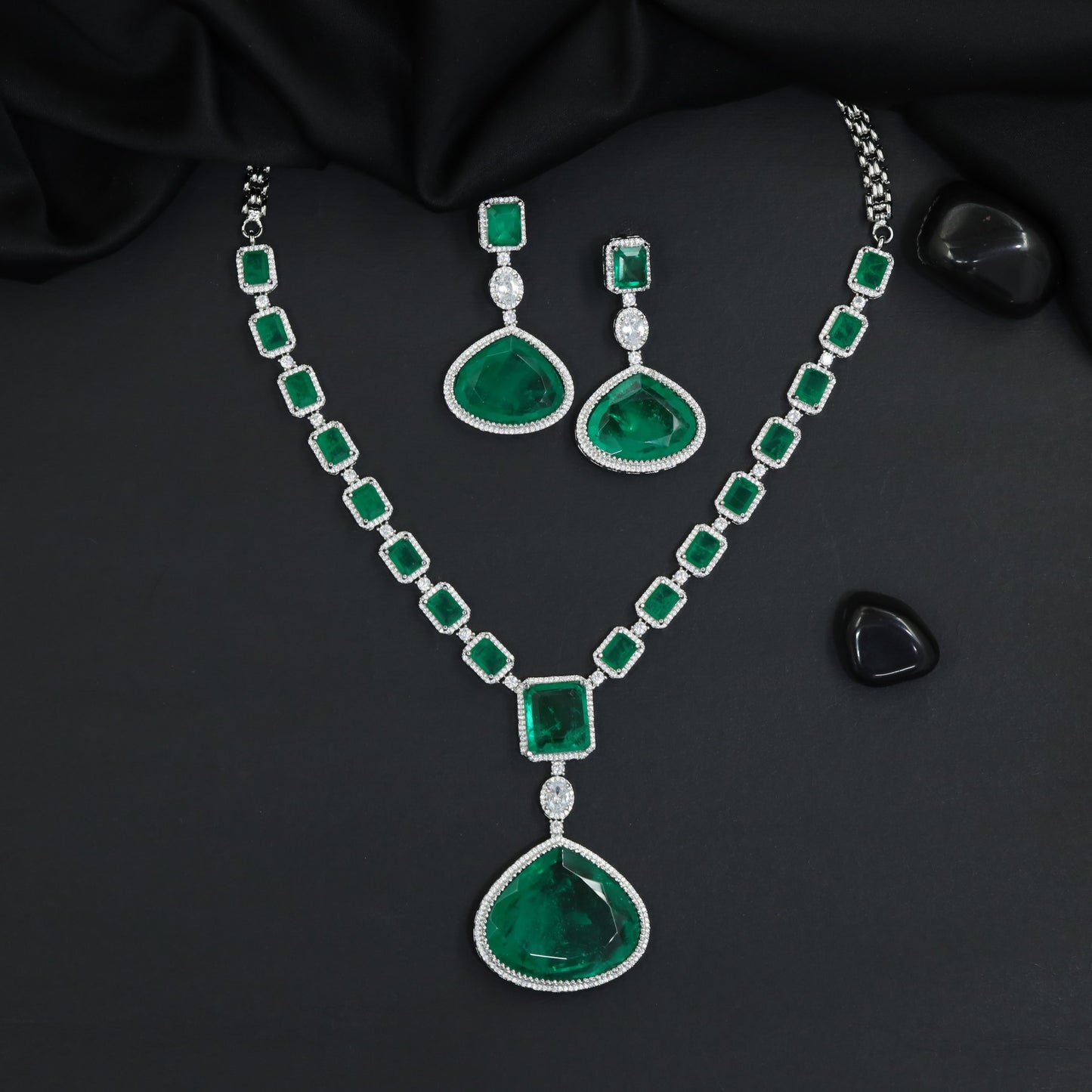 Radiant delicate halo trim rhodium long haara with hanging studs