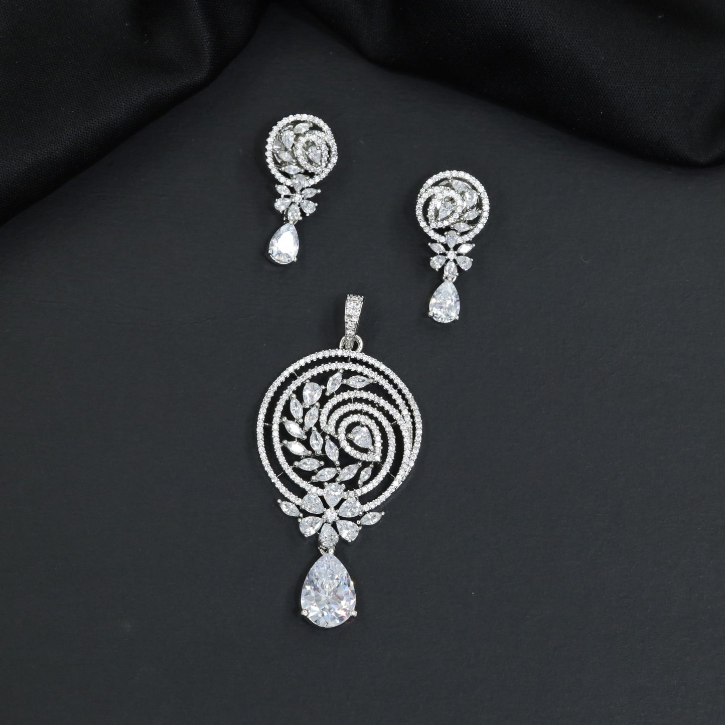Spiral Floral Pendant Set with Circular Frame Detailing