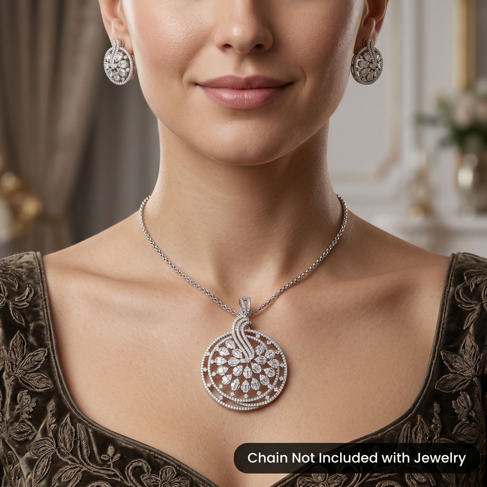 Circular Pendant Set with Floral Lattice Detailing