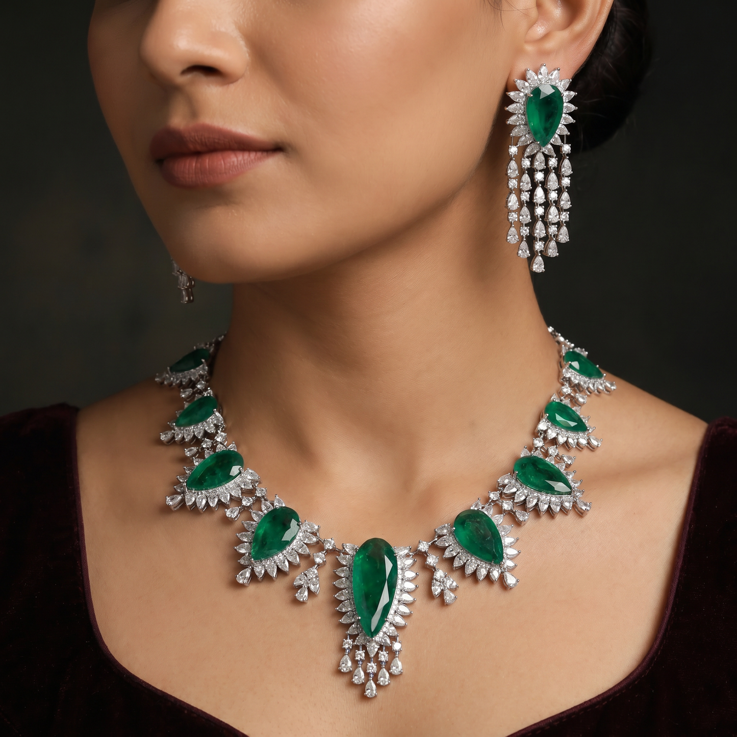 Bold rhodium necklace featuring statement gemstone silhouette