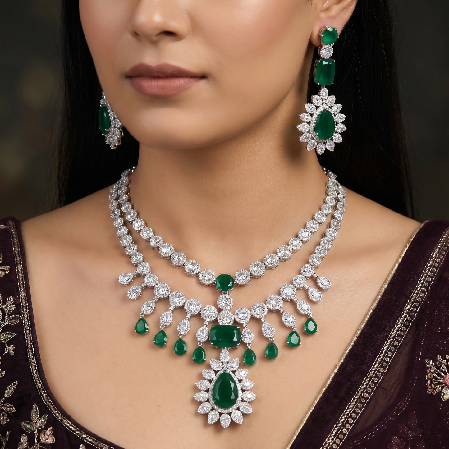 Fashioned rhodium necklace showcasing premium gemstone brilliance