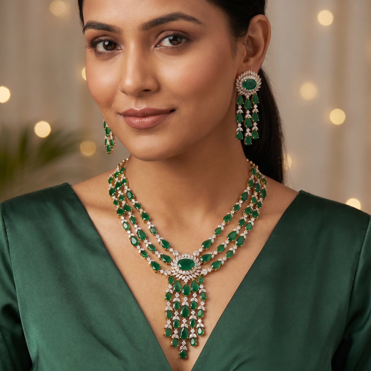 Grand Multi Strand GJ Necklace Set with Statement Fringe Centrepiece
