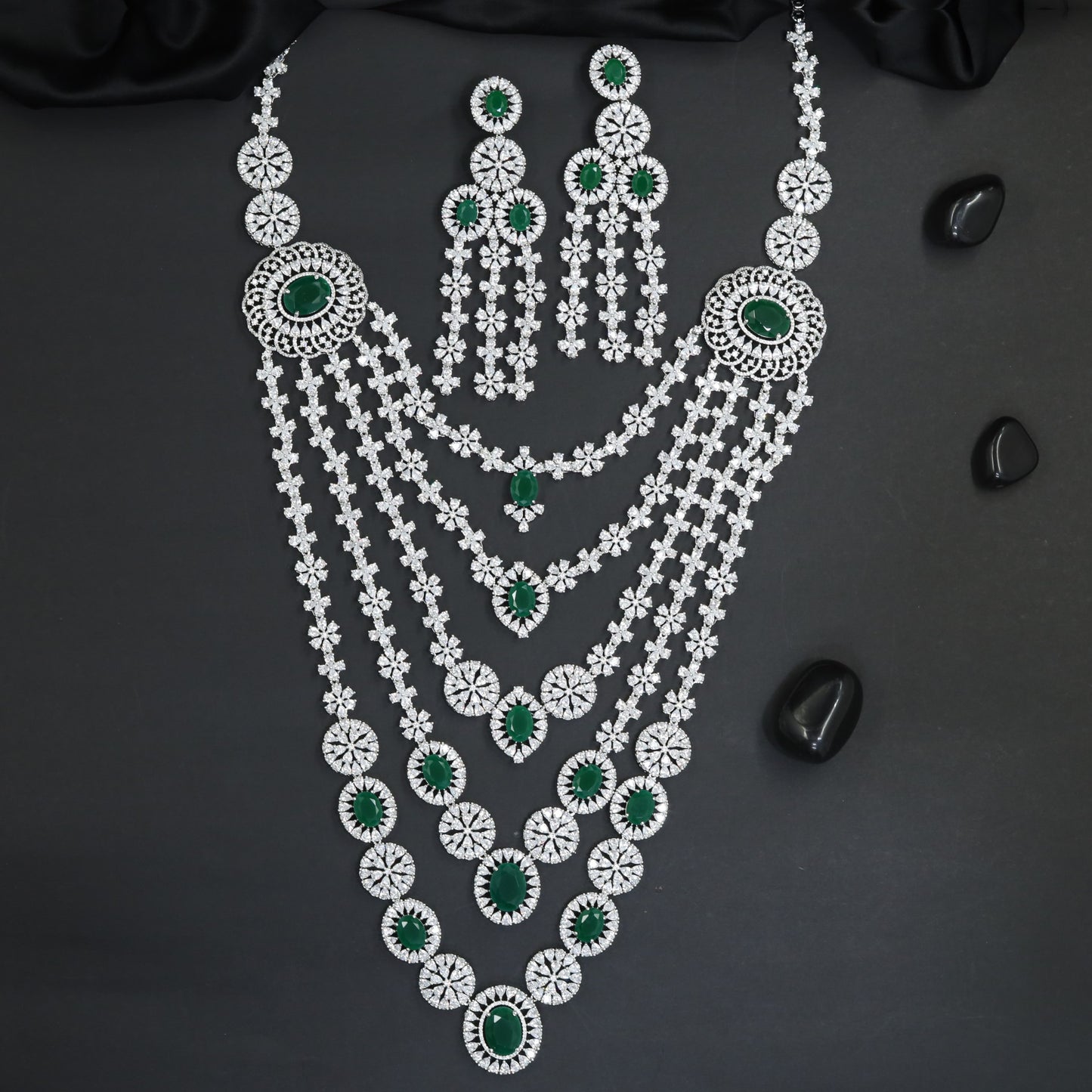 Trendy Multi Drape Rhodium Long Haara with Cascading Fringe Effect